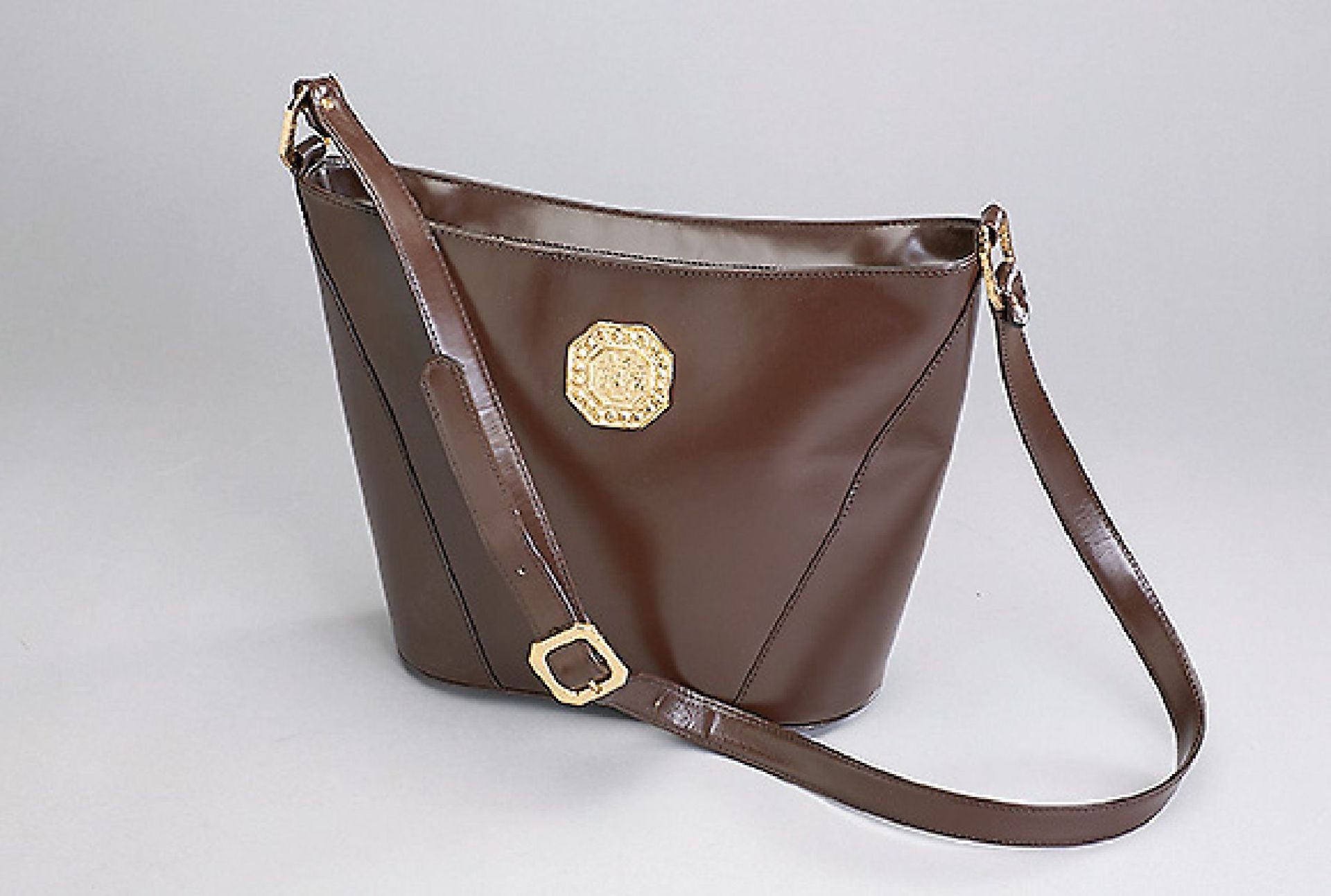 YVES SAINT LAURENT shoulder bag, Vintage - model, brown plain leather inside and outside, fixtures