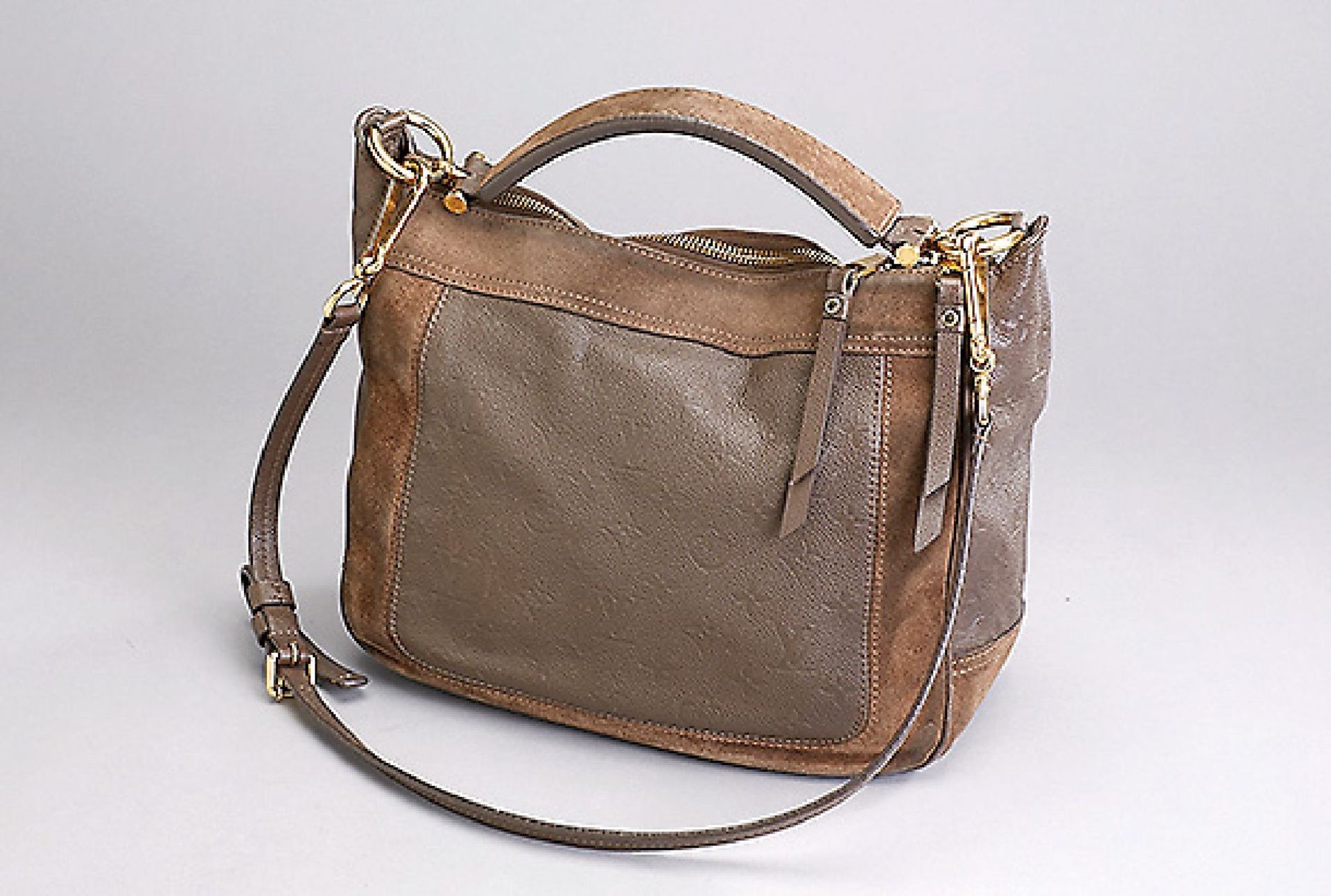 LOUIS VUITTON handbag, "Mahina" , brown, partly with LV embossing, partly velours leather, appliques