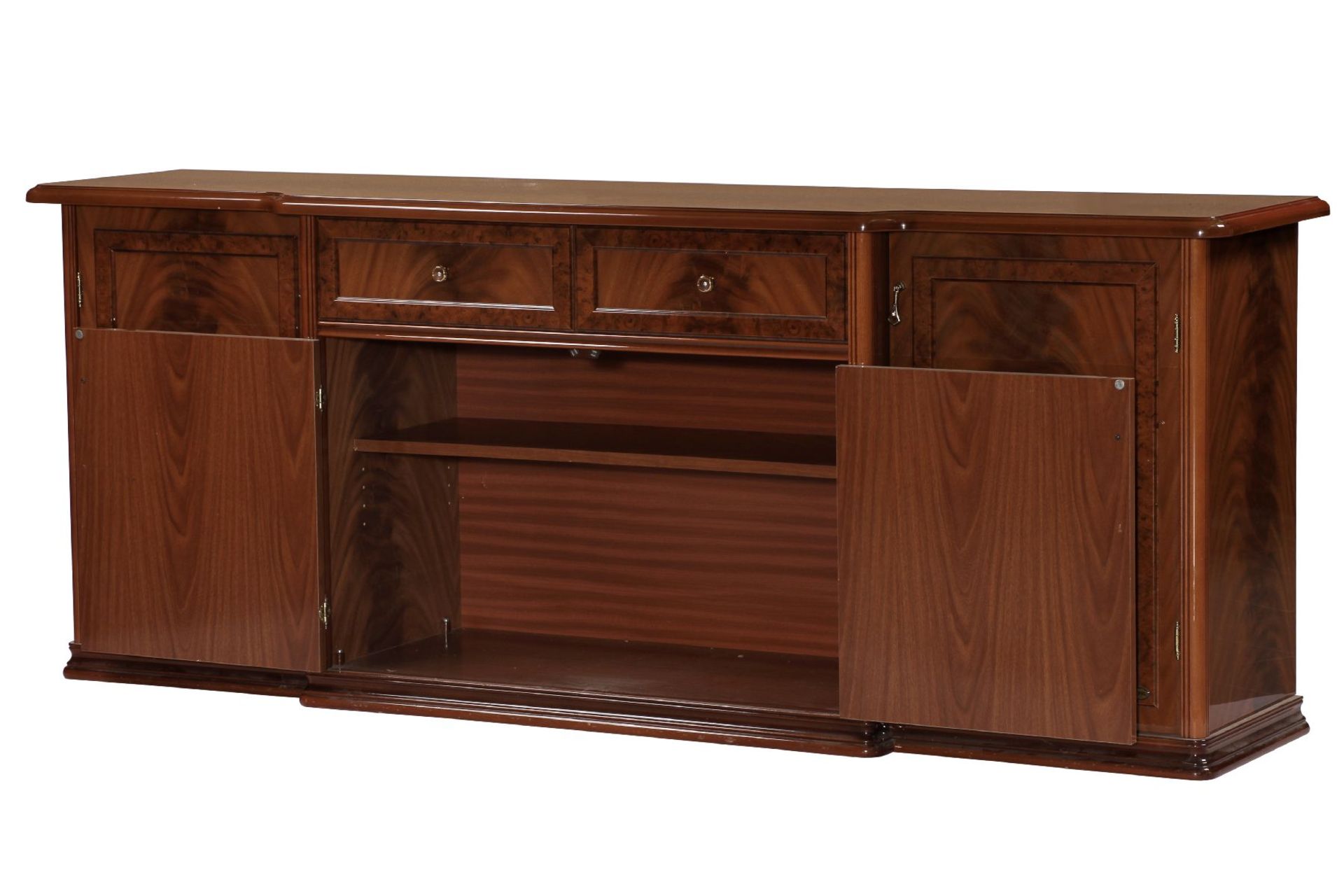 Sideboard, Italy, pyramid mahogany veneer partly mirrored, 2 integrated drawers, 4 doors, 3 wooden - Bild 2 aus 2