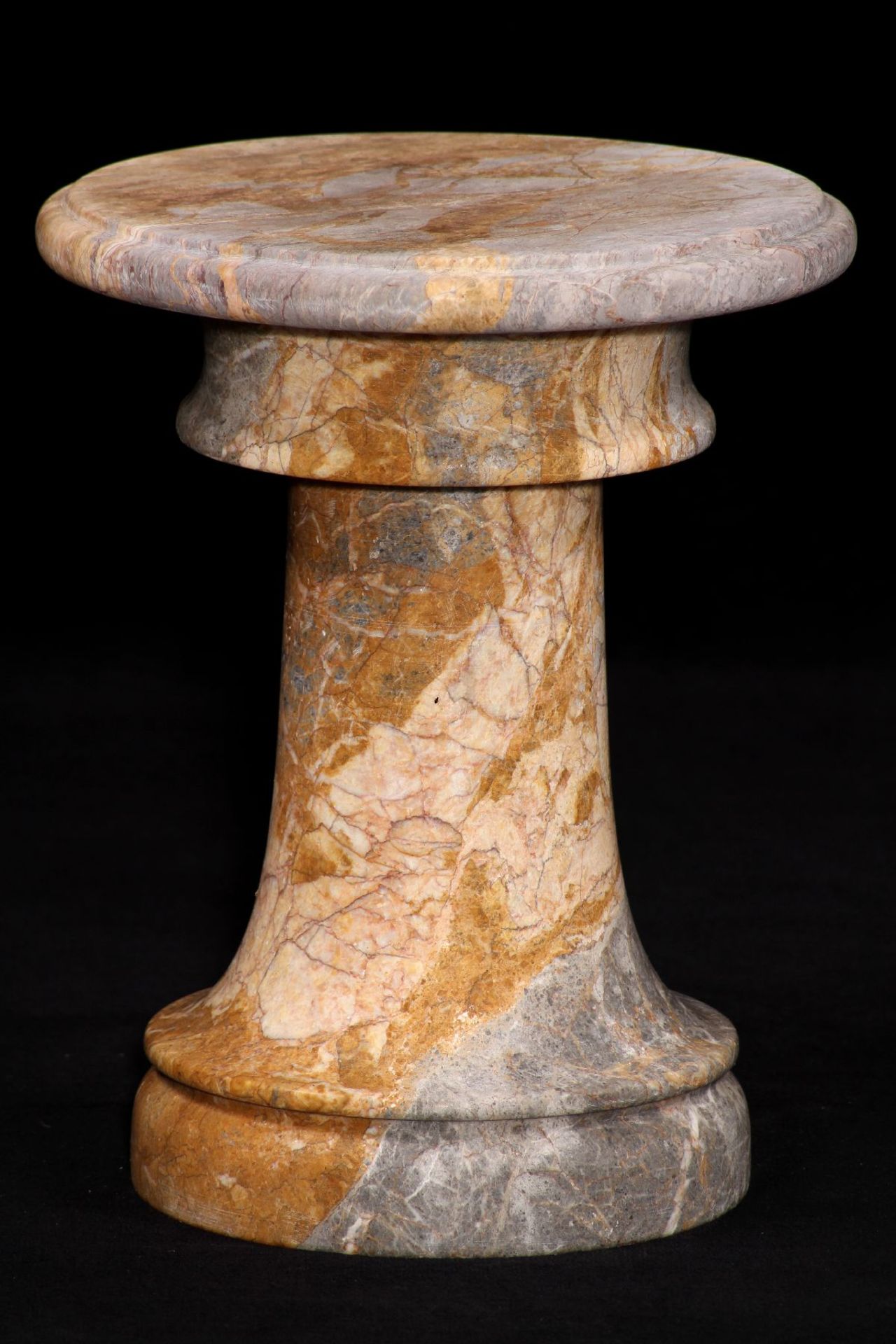 Marble column, grey and yellowish marble, vividly veined, hewn from the block, partly with