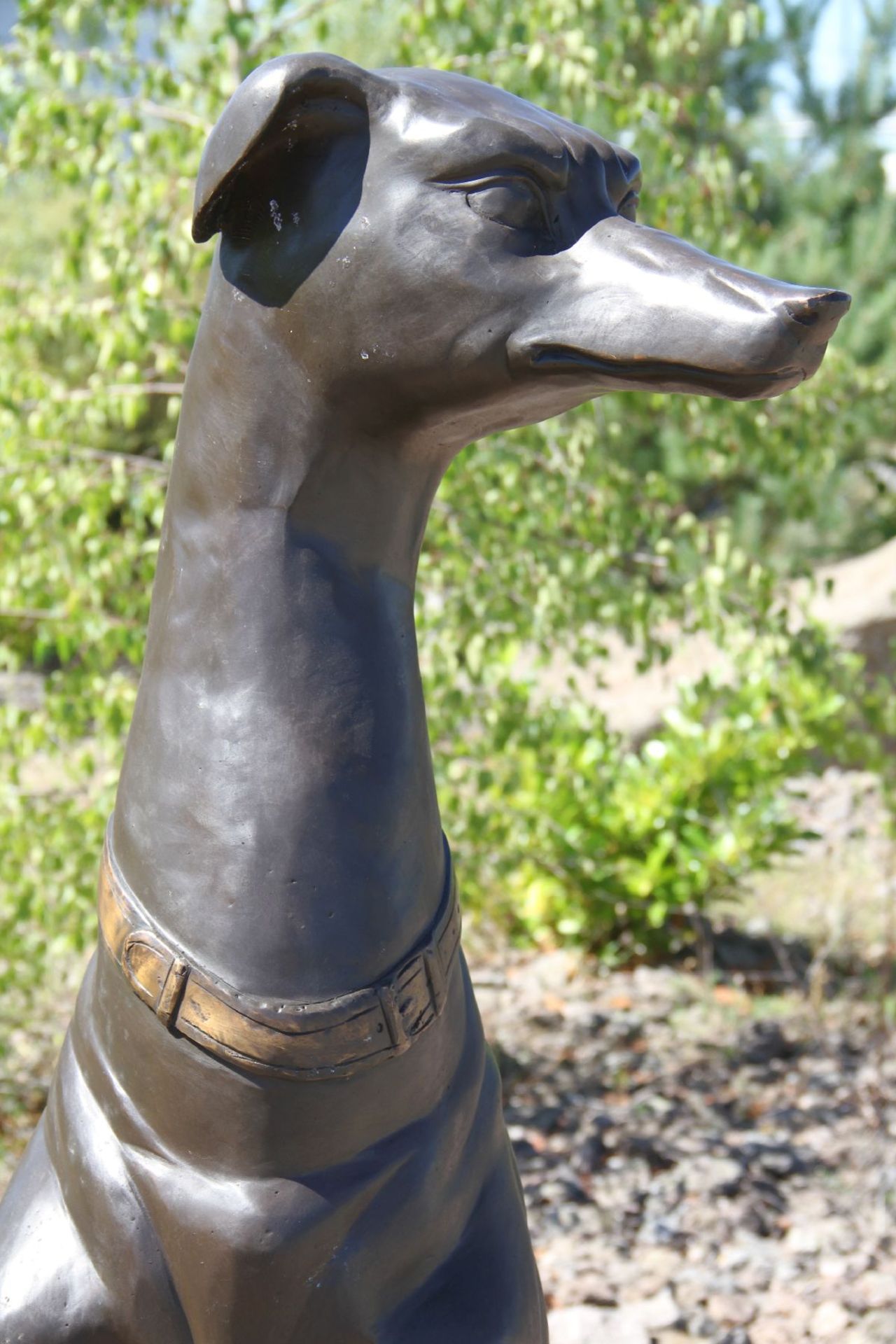 Greyhound, bronze, brown and dark brown patinated, in a typical, elegant pose, larger than life - Bild 2 aus 3