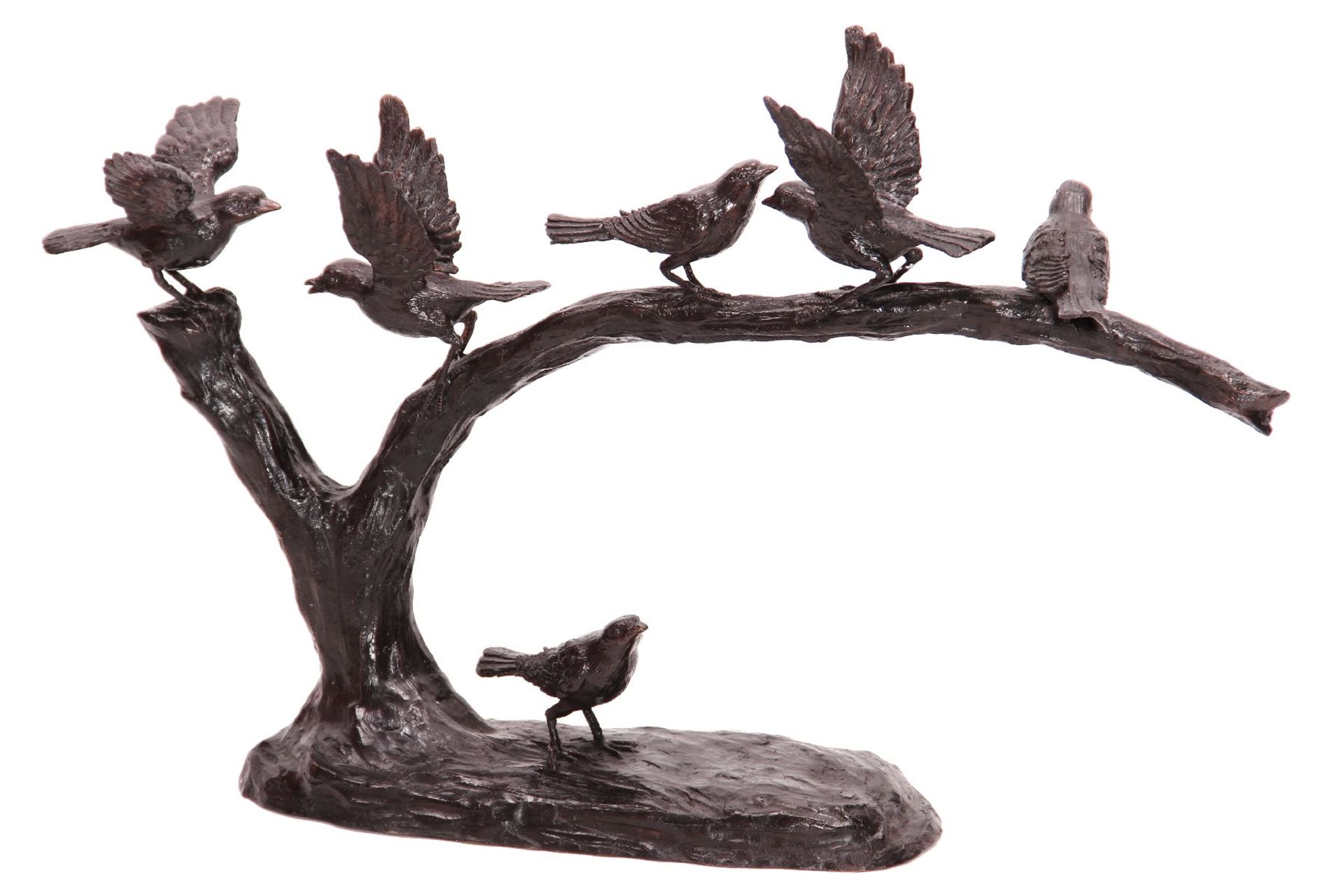 Birds on branch, bronze, brown / dark brown patinated, naturalistic-idealistic depiction, slight