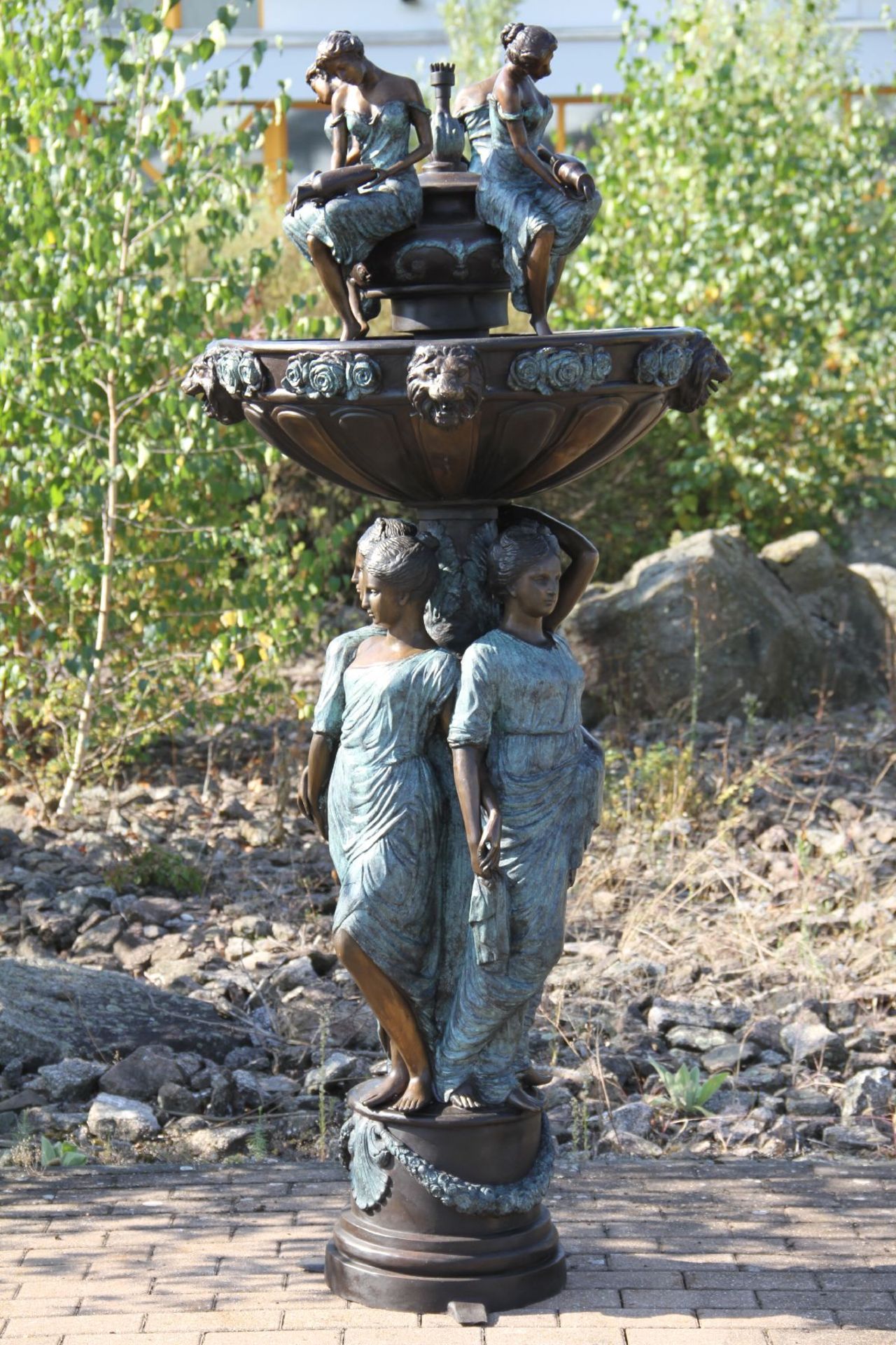 Bowl Fountain, French Idol, 2 pieces screwed together, bronze, brown, golden brown and turquoise