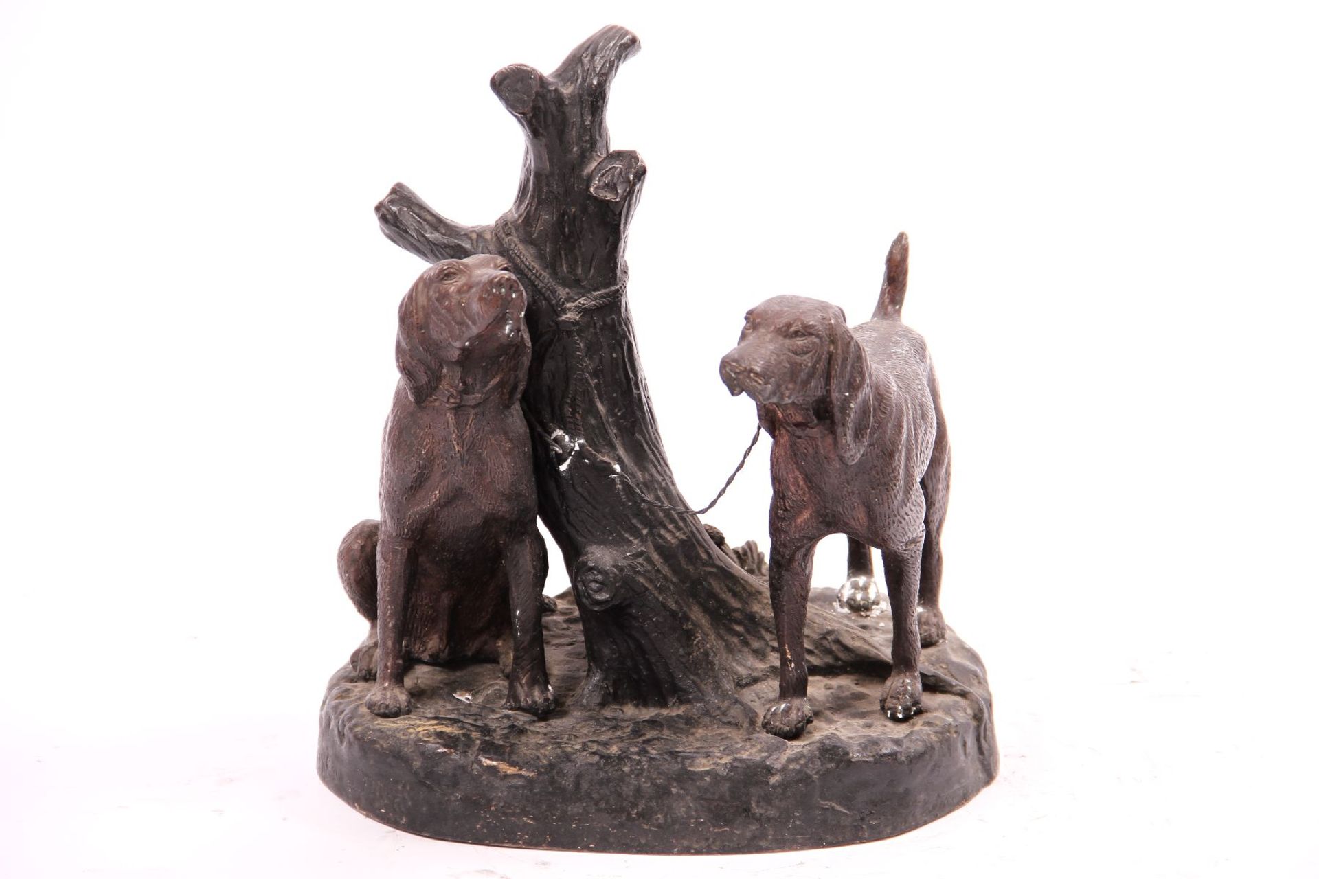 Guard dogs, bronze, brown and dark brown patinated, naturalistic-idealistic presentation, slight