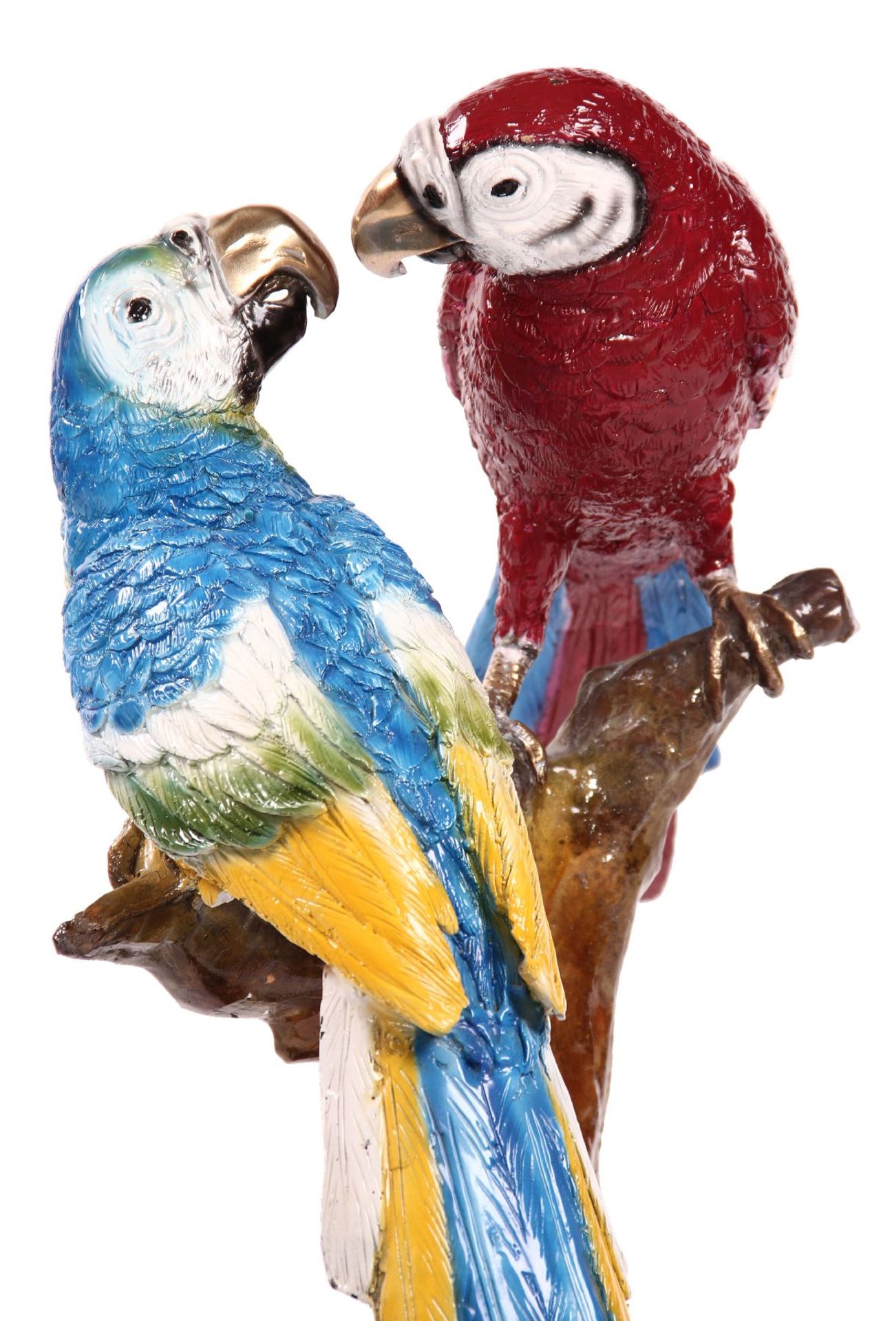 Pair of parrots on branch, bronze, brightly colored, naturalistic representation, detaileddesign, on - Bild 2 aus 2