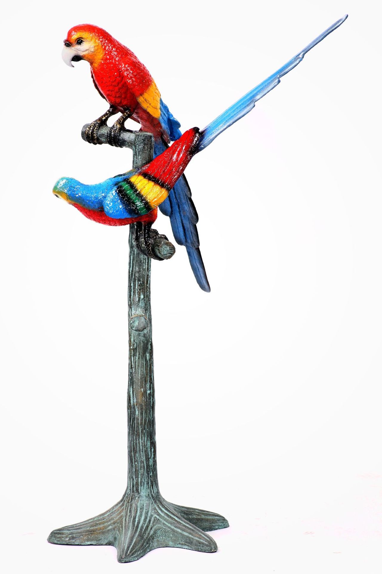 Parrot pair on tree, bronze, brown and brightly patinated or varnished, naturalistic representation, - Bild 2 aus 2