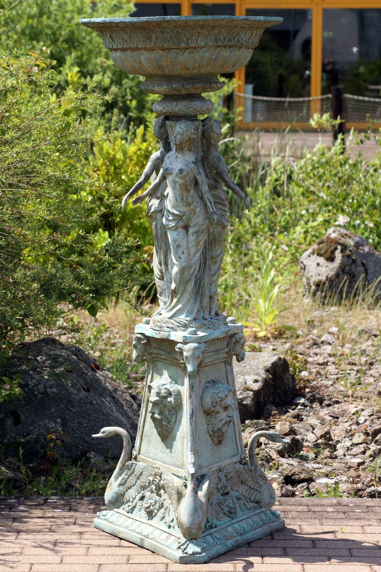 Fountain, after Greek / Roman Role model, bronze, green patinated or partly natural green age