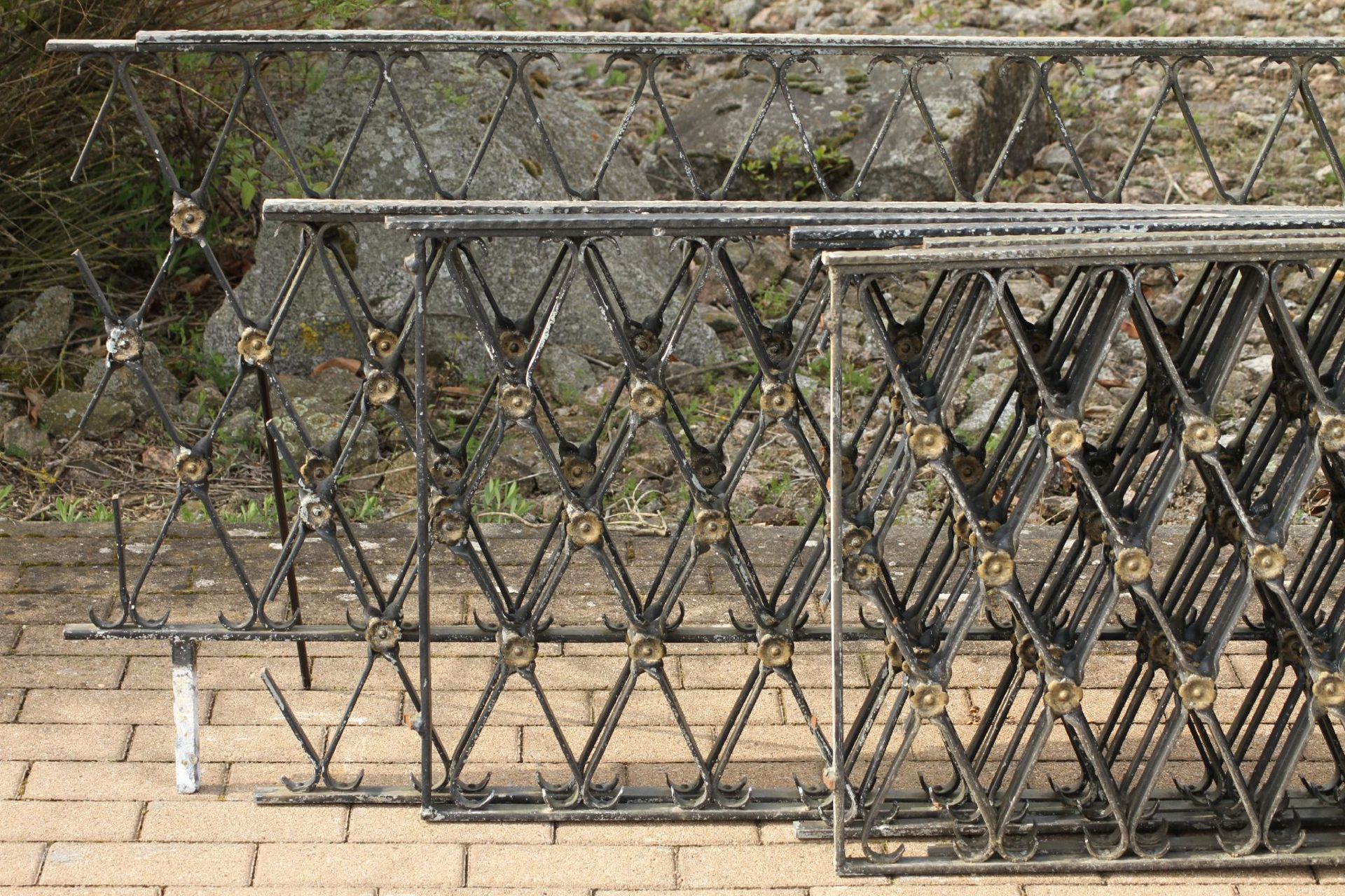 6 Fence Elements with Swing Gate and Entrance Door, iron and wrought iron, rosette decorations - Bild 10 aus 10