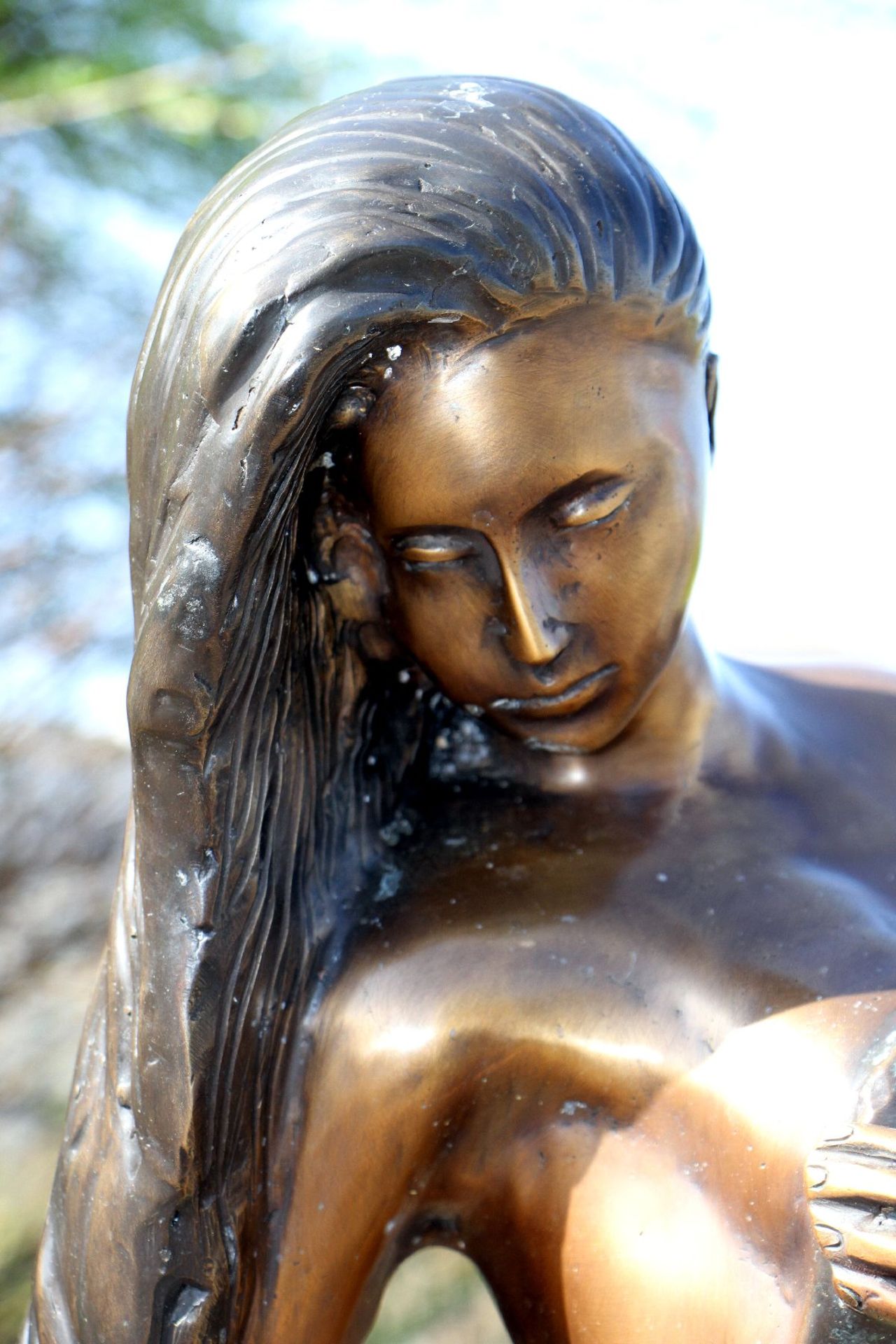 Spring nymph as a fountain figure, bronze, brown, golden brown and turquoise patinated, elegant - Bild 2 aus 3