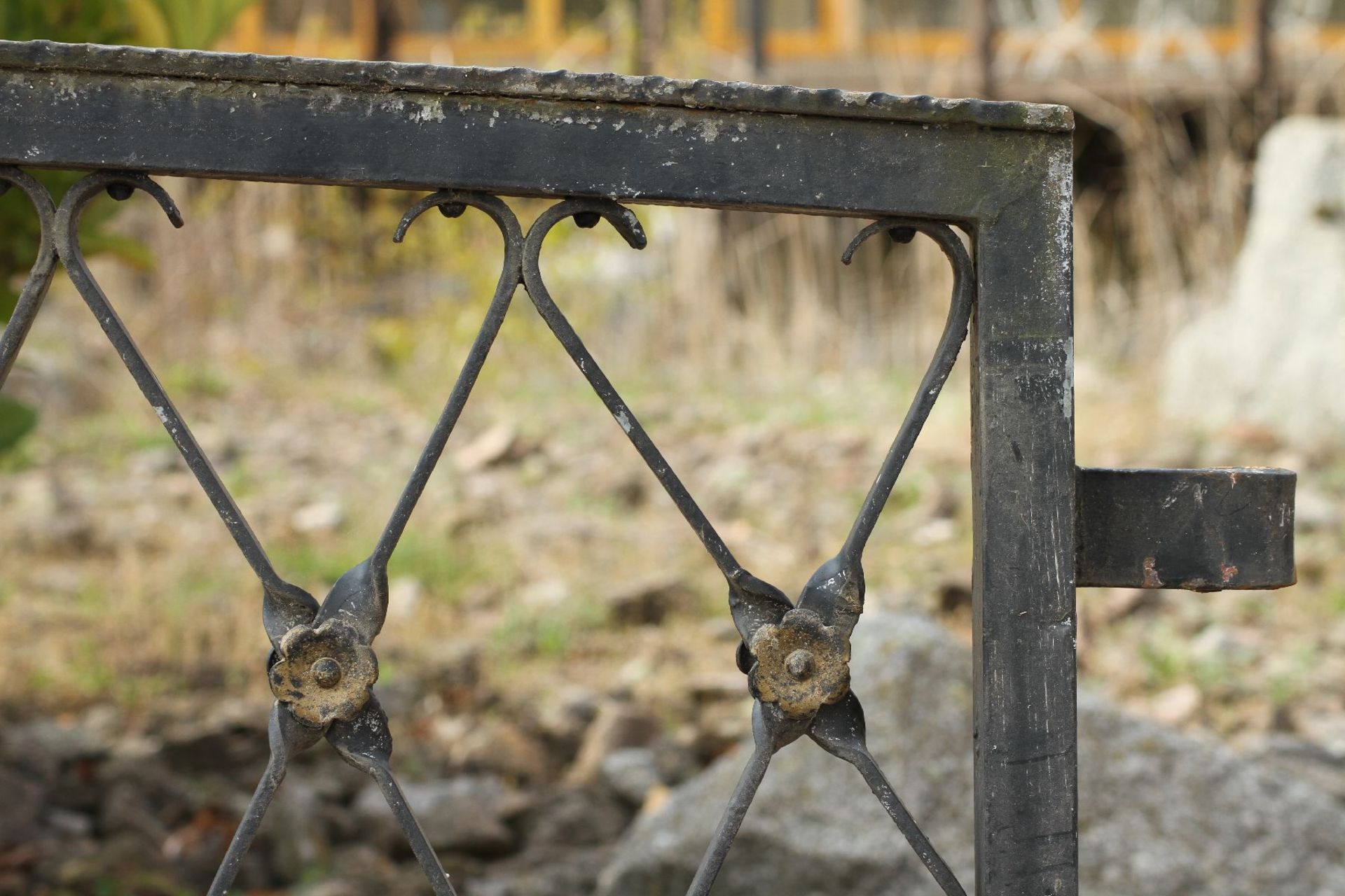 6 Fence Elements with Swing Gate and Entrance Door, iron and wrought iron, rosette decorations - Bild 8 aus 10