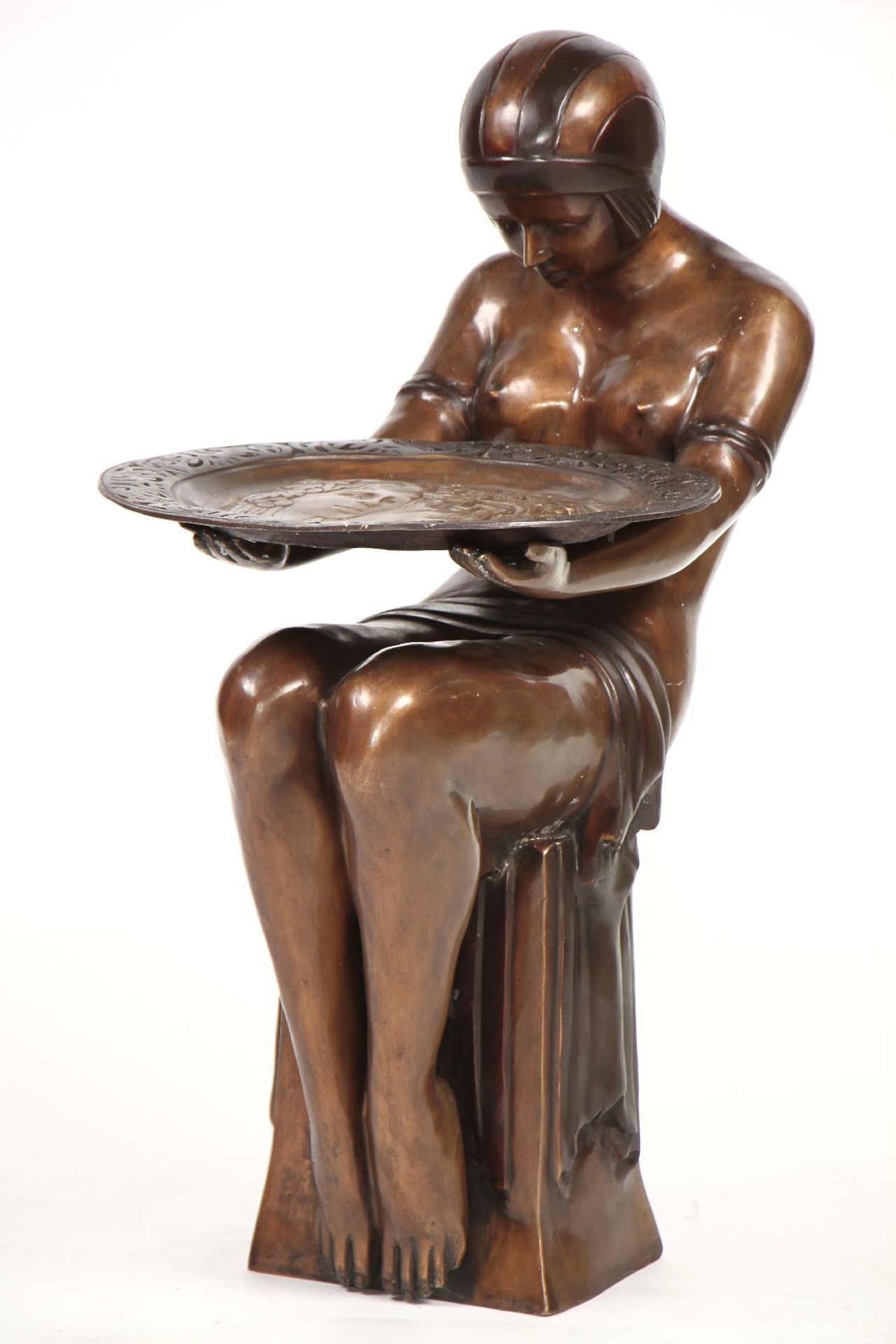 Female nude, Art Deco style, bronze, golden brown and brown patinated, approx. 87x43x58 cm,