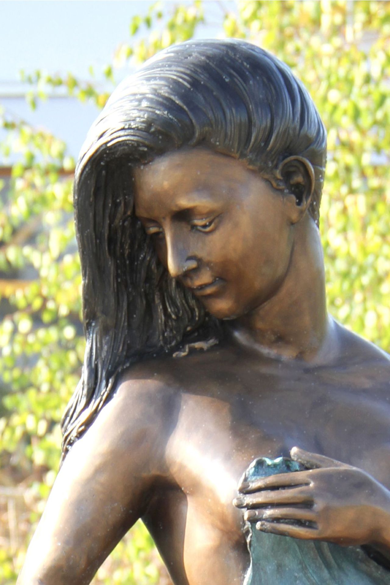 Spring nymph as a fountain figure, bronze, brown, golden brown and turquoise patinated, elegant - Bild 2 aus 2