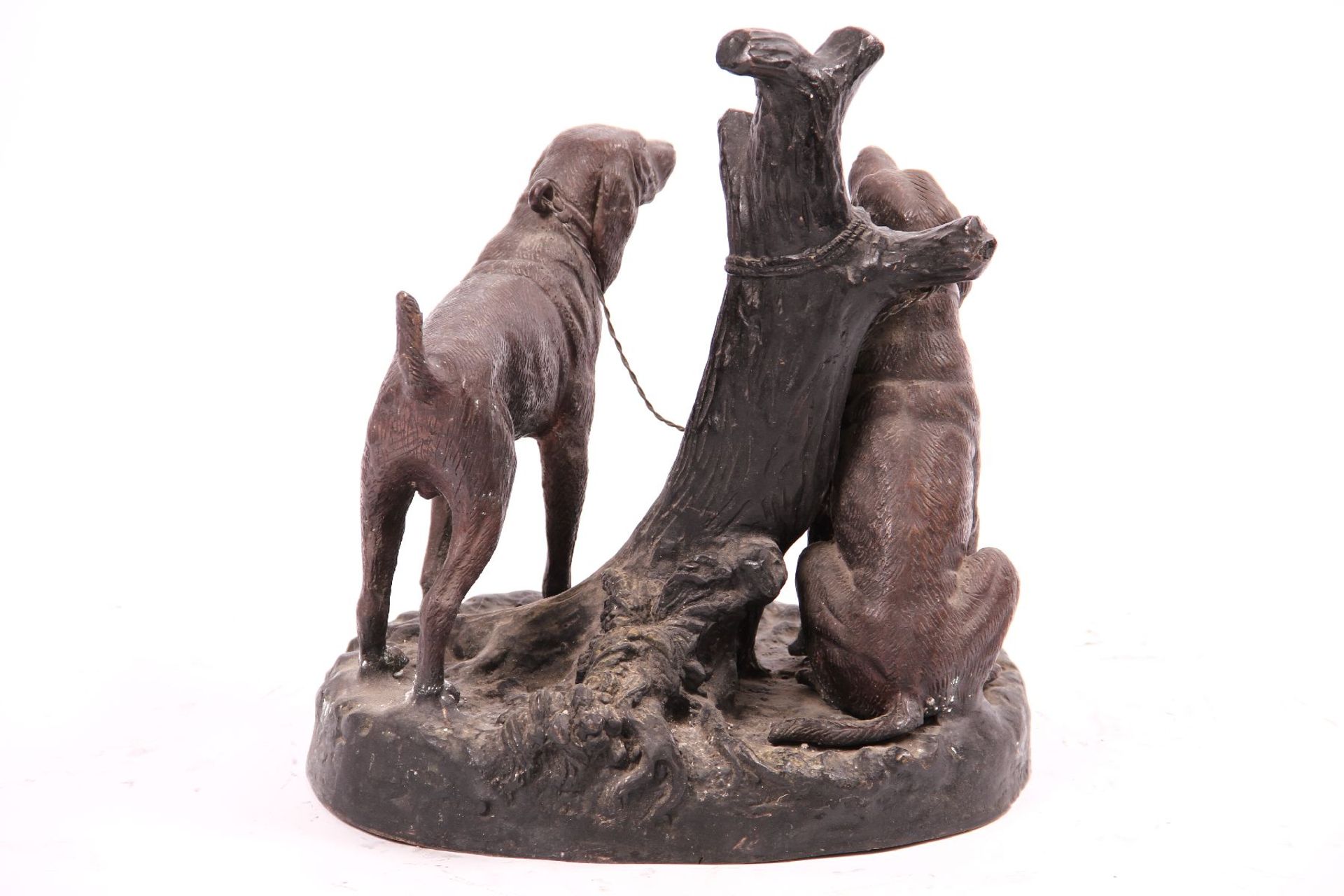 Guard dogs, bronze, brown and dark brown patinated, naturalistic-idealistic presentation, slight - Bild 2 aus 2