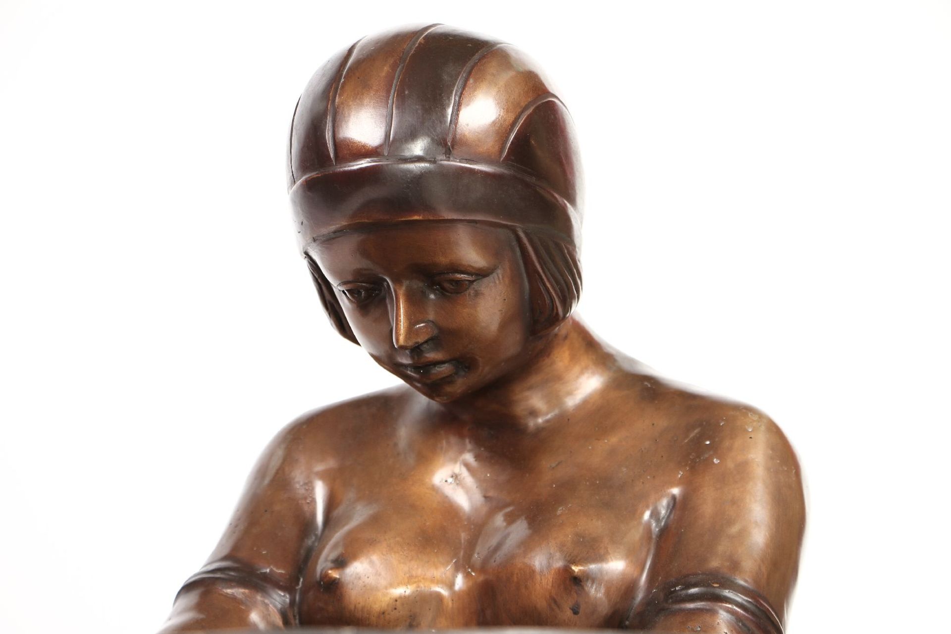 Female nude, Art Deco style, bronze, golden brown and brown patinated, approx. 87x43x58 cm, - Bild 3 aus 4