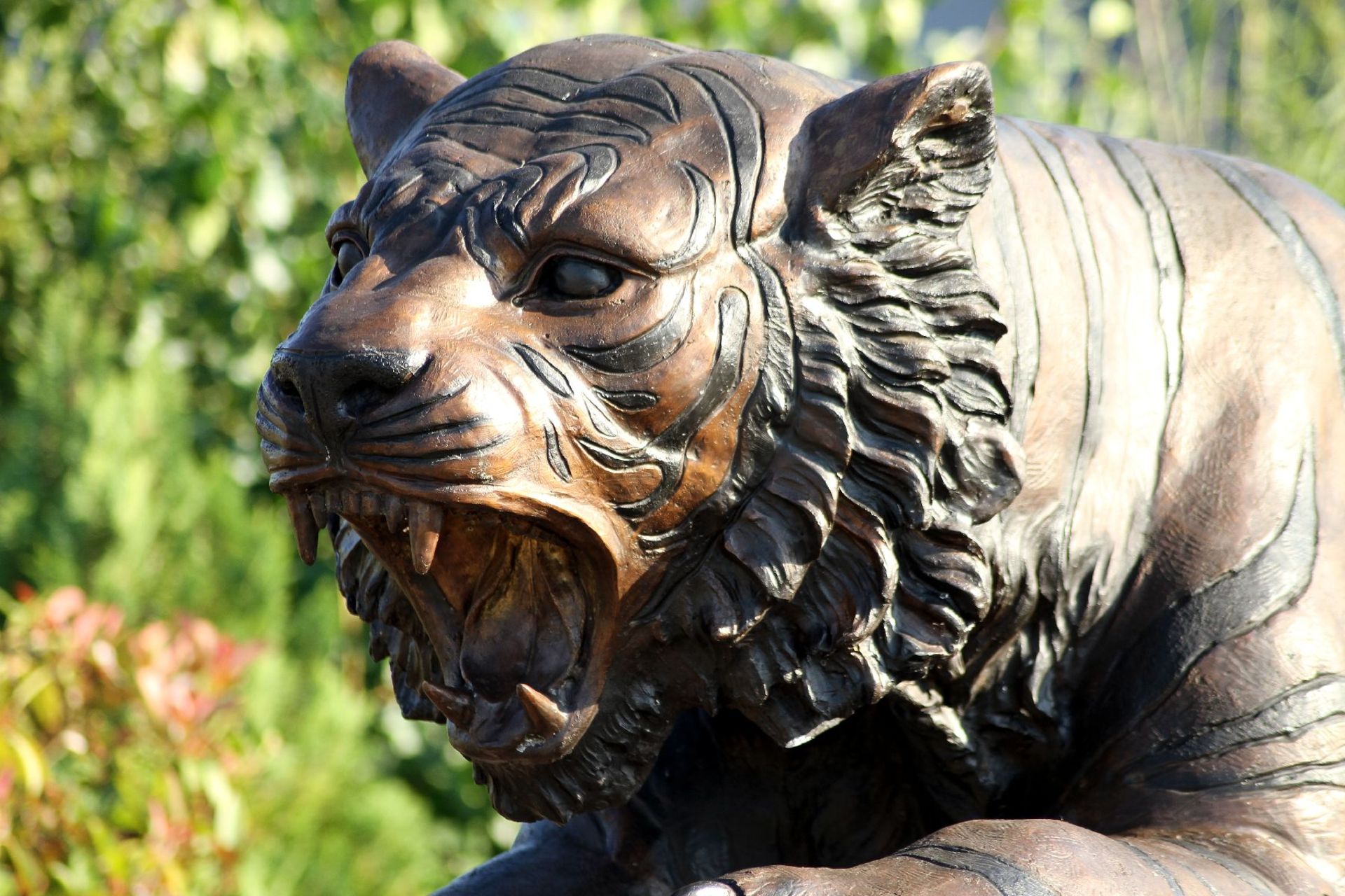 Monumental Attacking Tiger, bronze, tawny, brown and anthracite patinated, muscle well shown, - Bild 3 aus 3