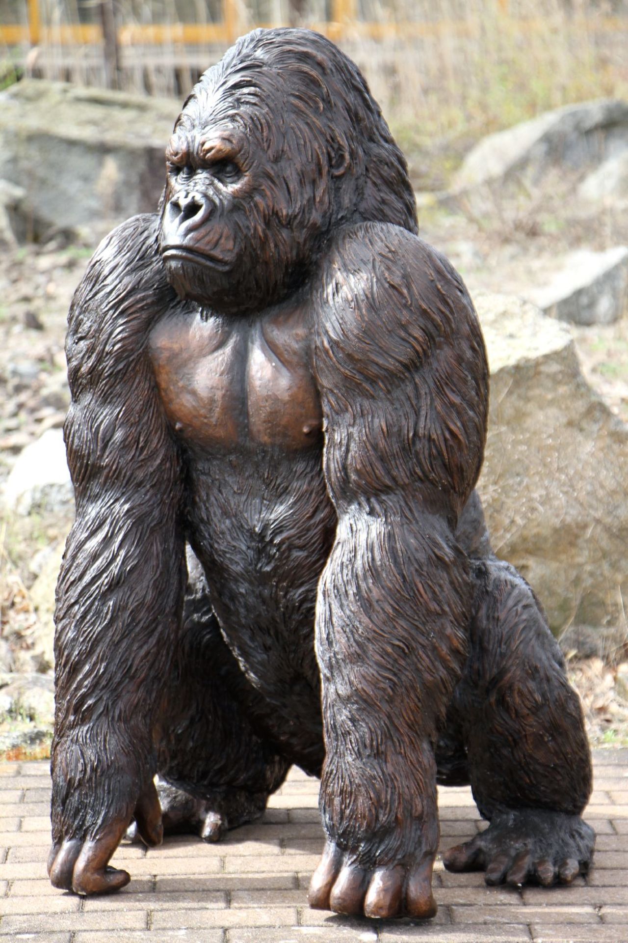 Gorilla, bronze, dark brown and golden brown patinated, excellent detailed elaboration, vivid