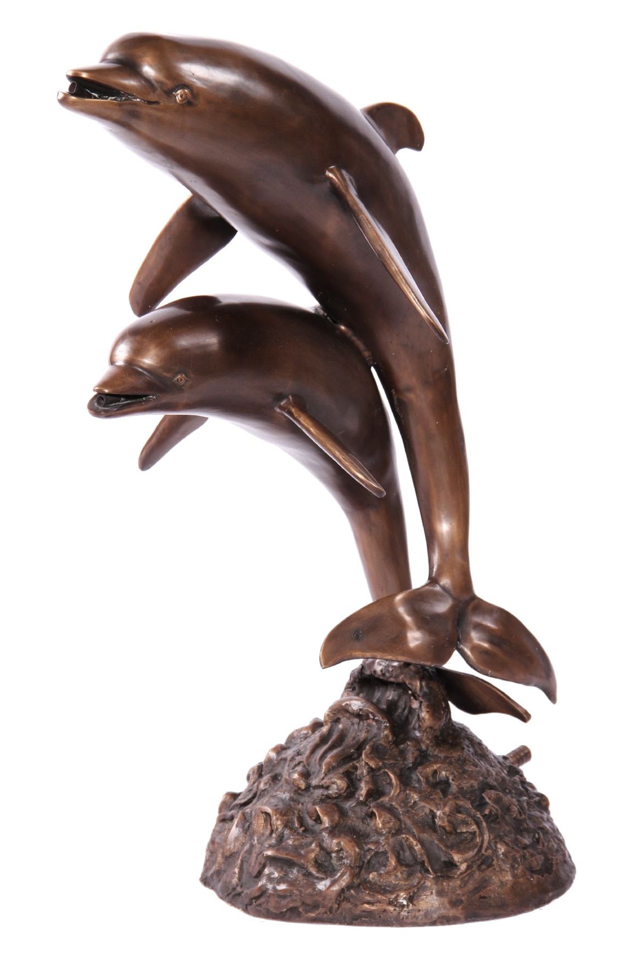 Dolphin fountain, bronze, patinated brown, fountain through mouth, good quality, slight traces of