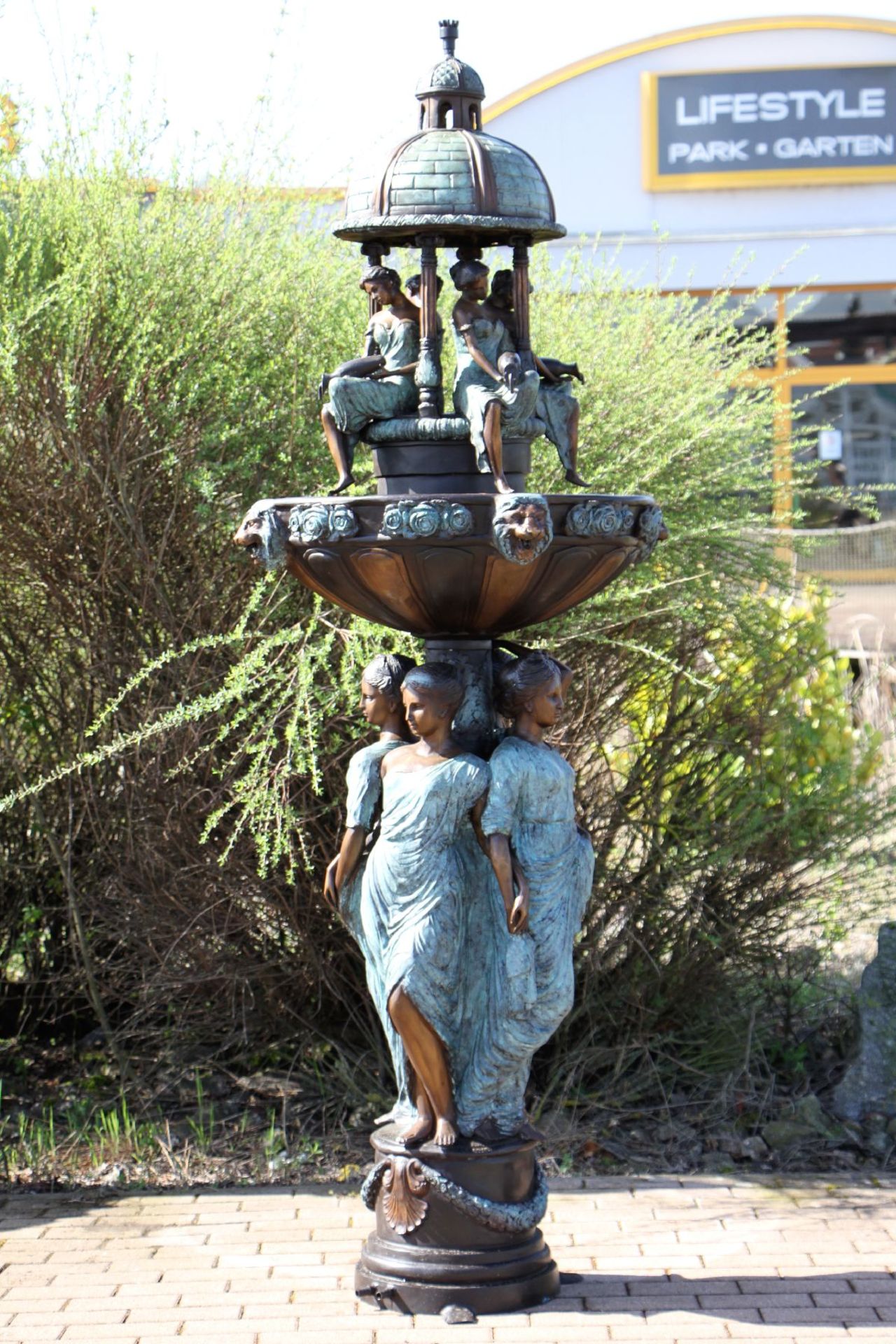 Figure fountain, after French Role model, 2 pieces, bronze, brown, blackish and turquoise patinated, - Bild 2 aus 6