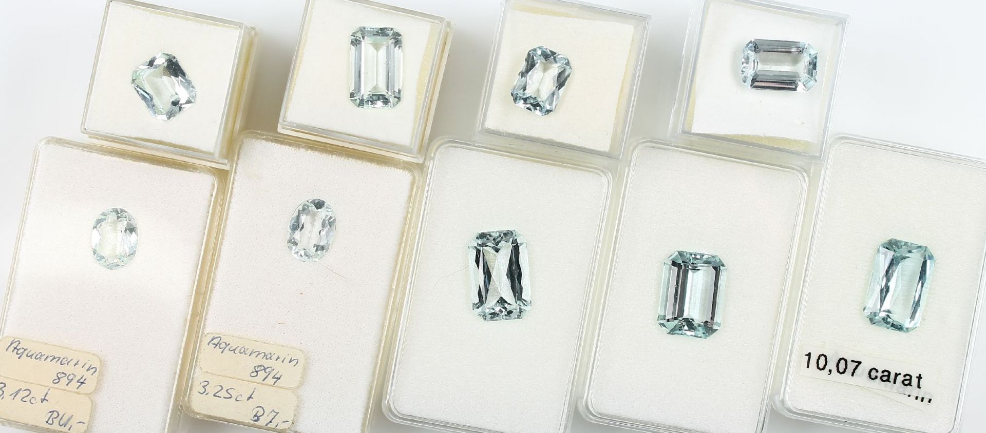 Lot 9 loose aquamarines , total approx. 57.8ct, different sizes, shapes and colours Valuation Price: