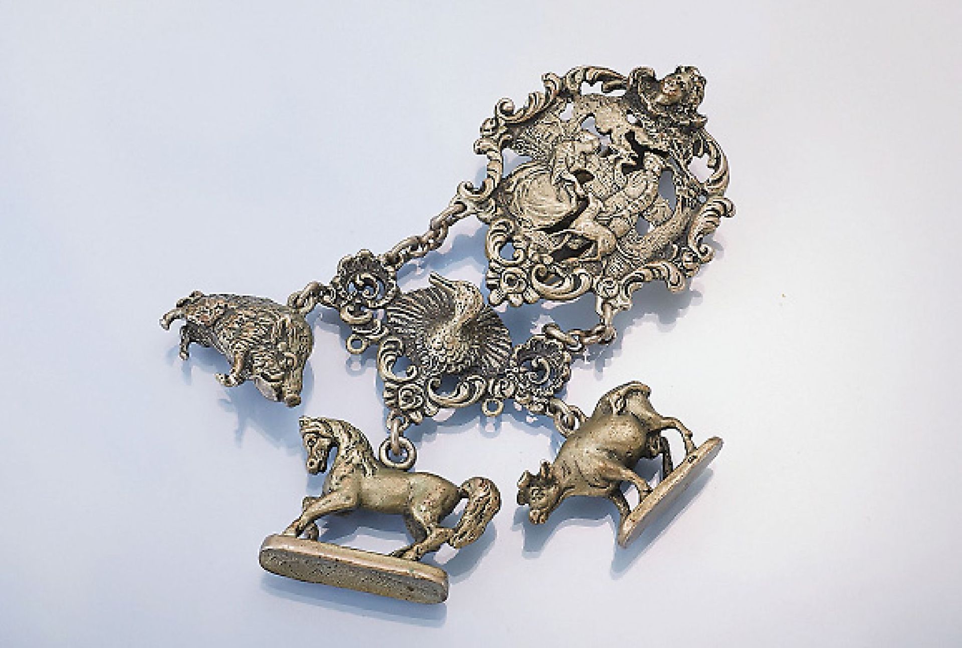 Charivari, probably Hamburg , silver, movable, scenery of a couple in landscape, fret work, i.a.