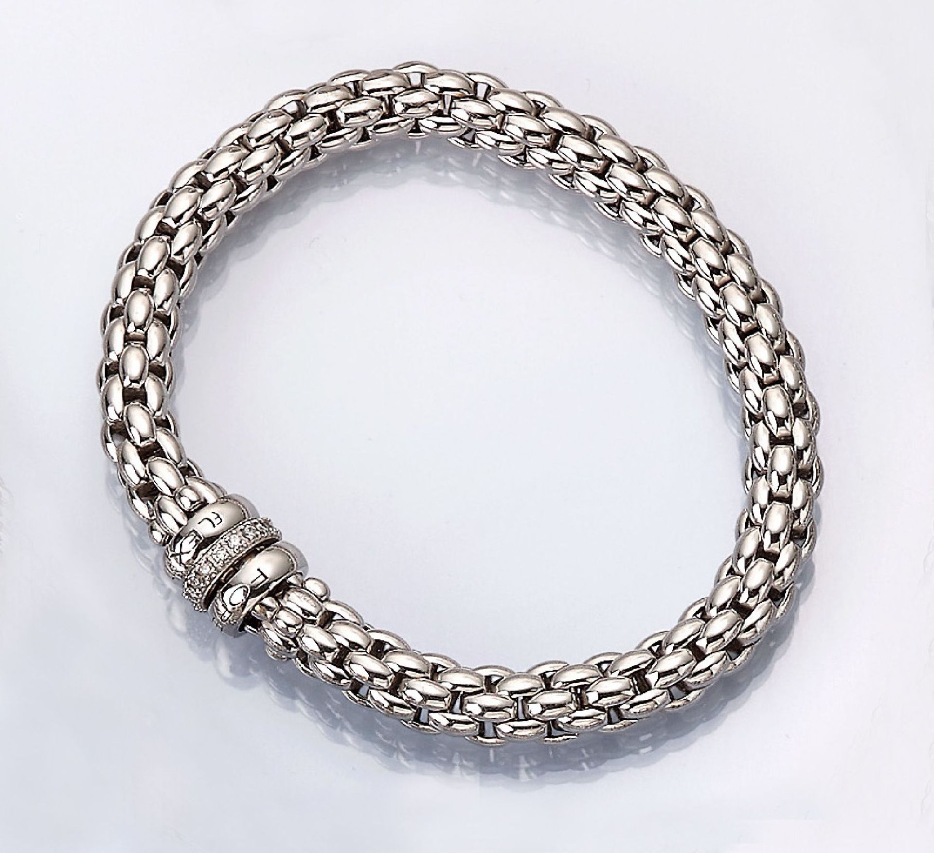 18 kt gold FOPE bracelet, "Flex.It" with diamonds , WG 750/000, elastic braid, 3 rings 2 x with FOPE