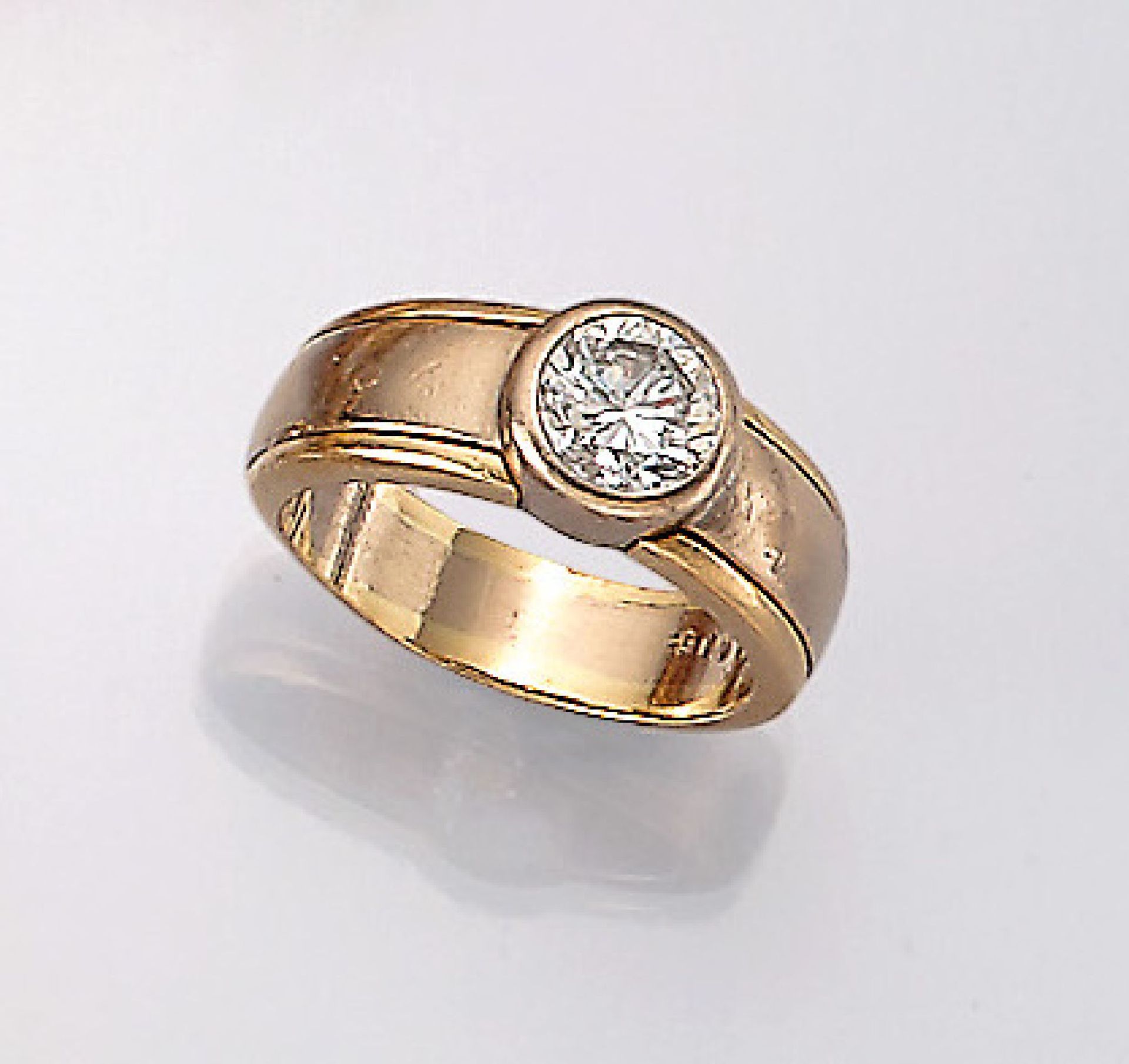 18 kt gold solitaire ring with brilliant , YG 750/000, brilliant 1.005 ct Top Wesselton (G)/si1, DPL