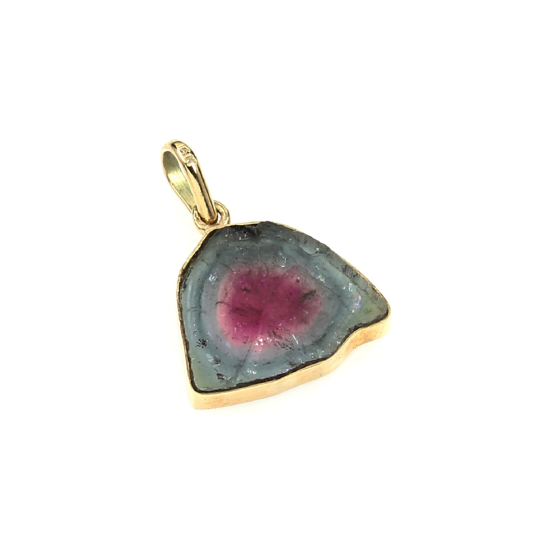 14 kt gold pendant with tourmaline , YG 585/000, water melon tourmaline 2.0 ct, approx. 2.5 g14 kt