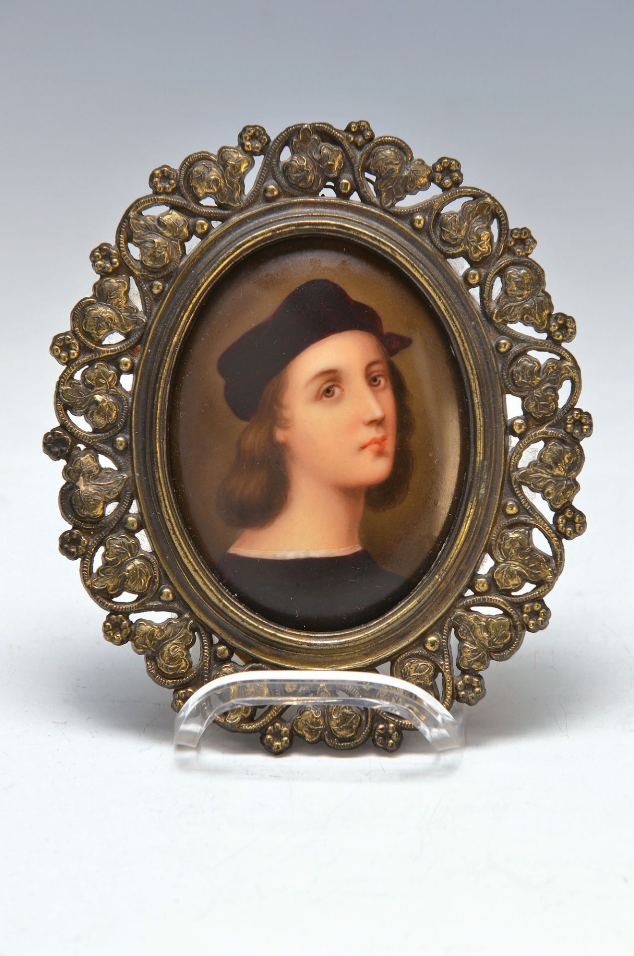 porcelain painting, Raffael, self portrait, around 1900, painted after the model of 1500, good