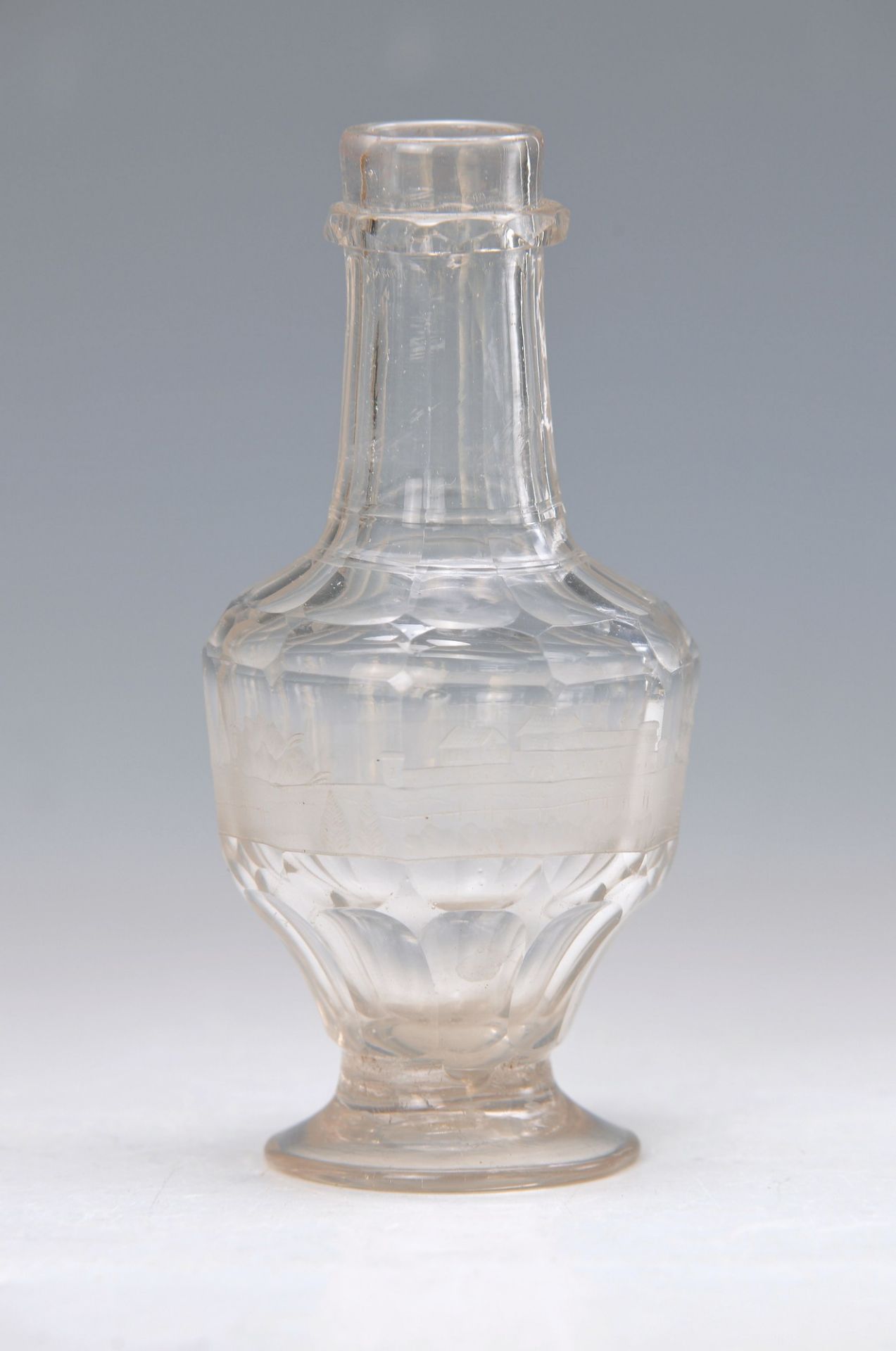 glass perfume bottle, probably Kronstadt, around 1730, colorless glass, encircling city view, with