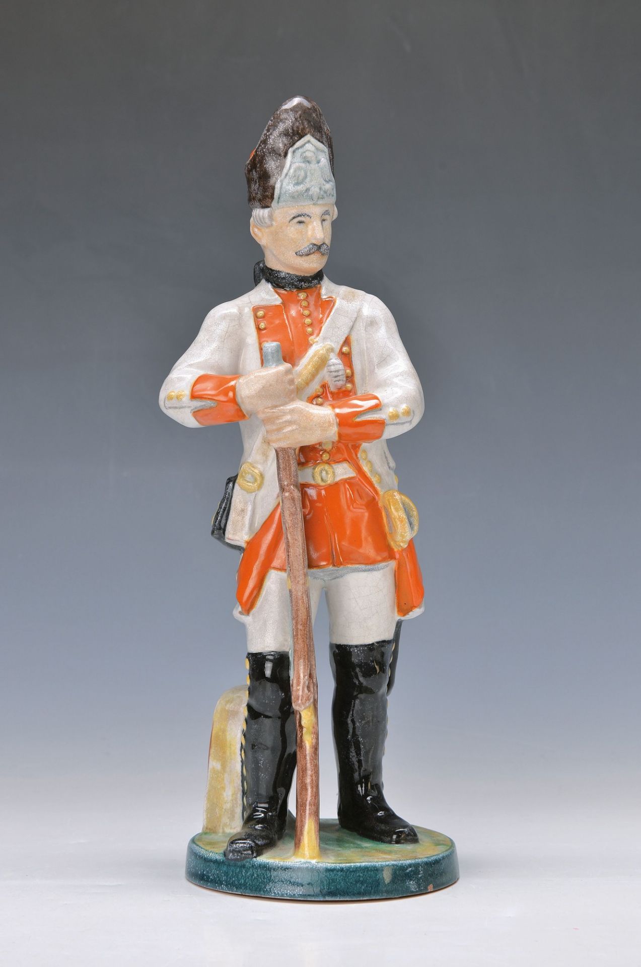 Fürstenberg rifleman, Karlsruher majolica, Model no. 5217, designed by Anton Kling, 1881 Vienna -