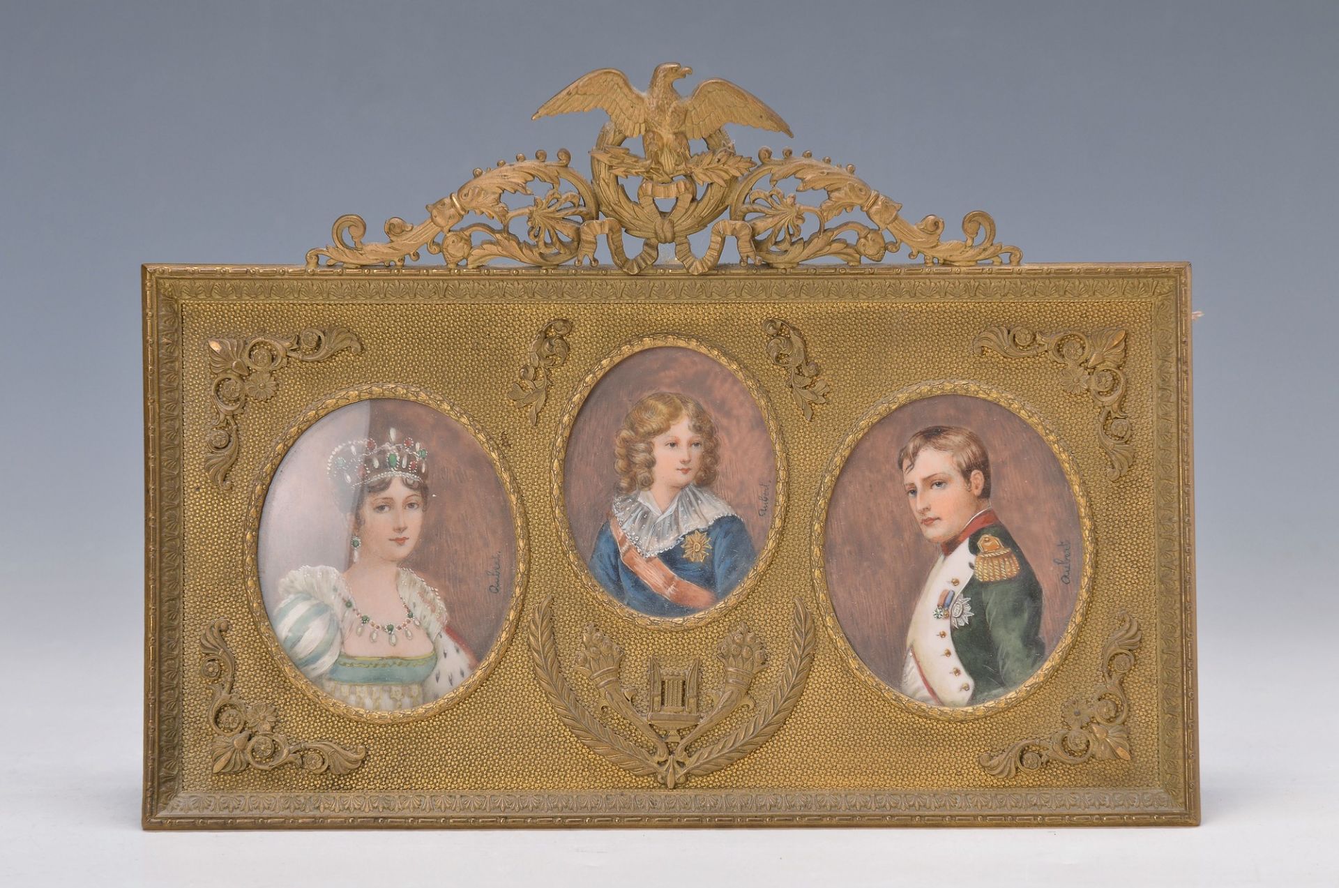 3 miniature paintings, France, around 1900, Portraits of Napoleon Bonaparte, his wife Josephine