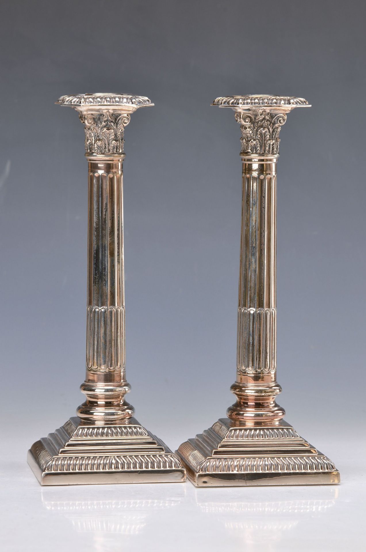 A pair of candlesticks, Pampaloni Italy, 925 silver, filled, neo-classical, fluted, H. approx. 26cm,