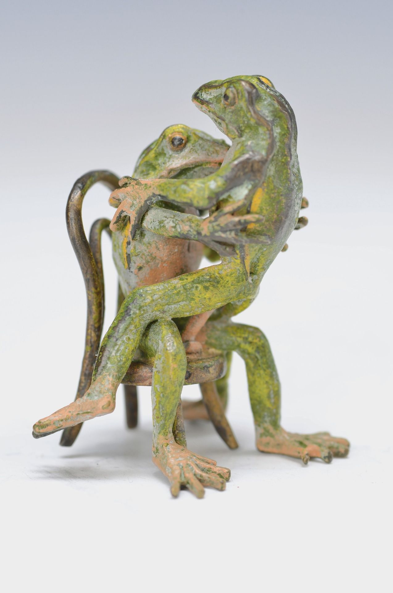 Vienna Bronze, 2.H.20.th. century, erotica, couple of frogs, colorful painted, signed, H. 6 cmWiener