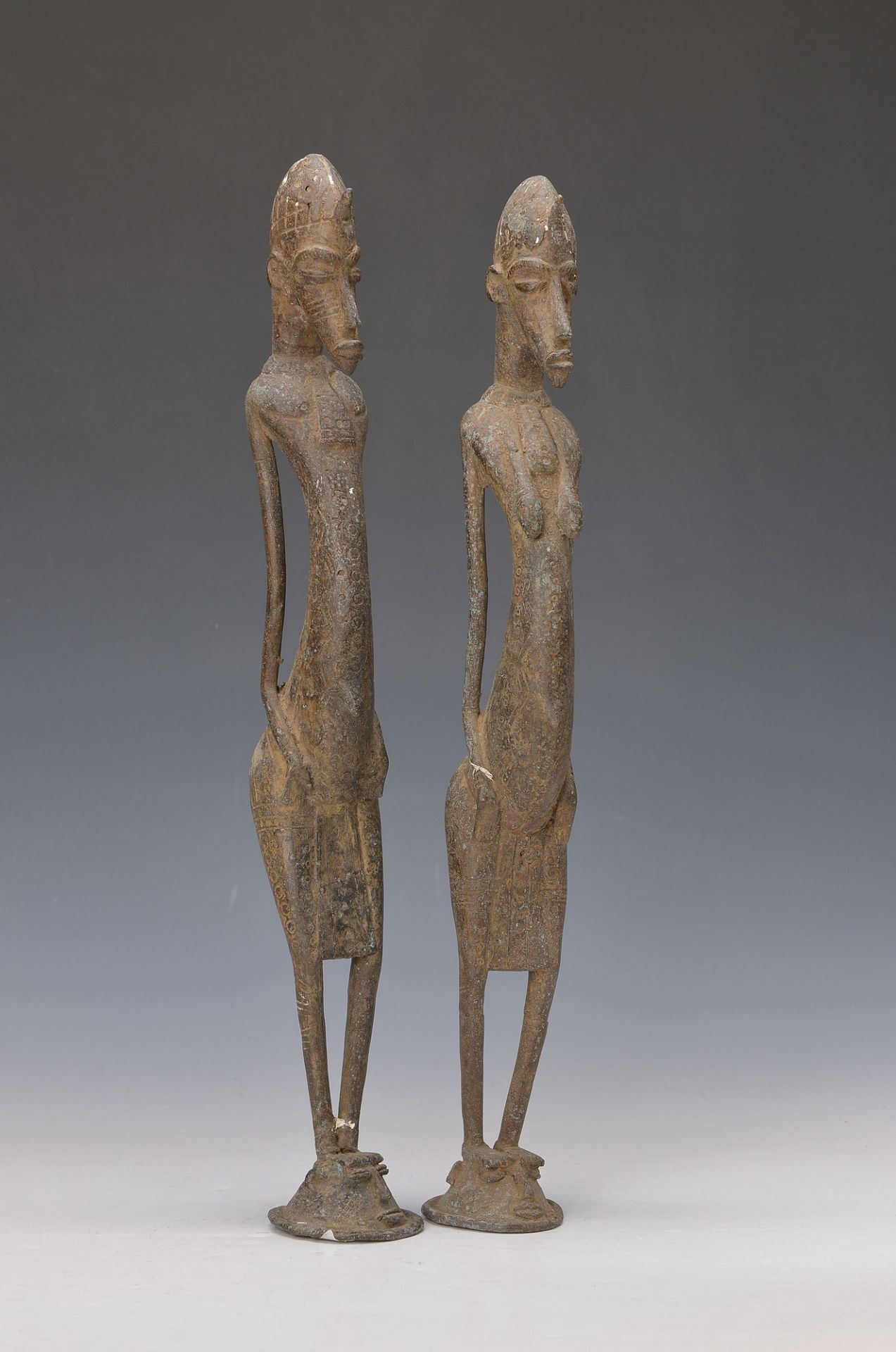 two ancestor sculptures, Senufo, approx. 50-60years old, Bronze, good accent of the force centers,