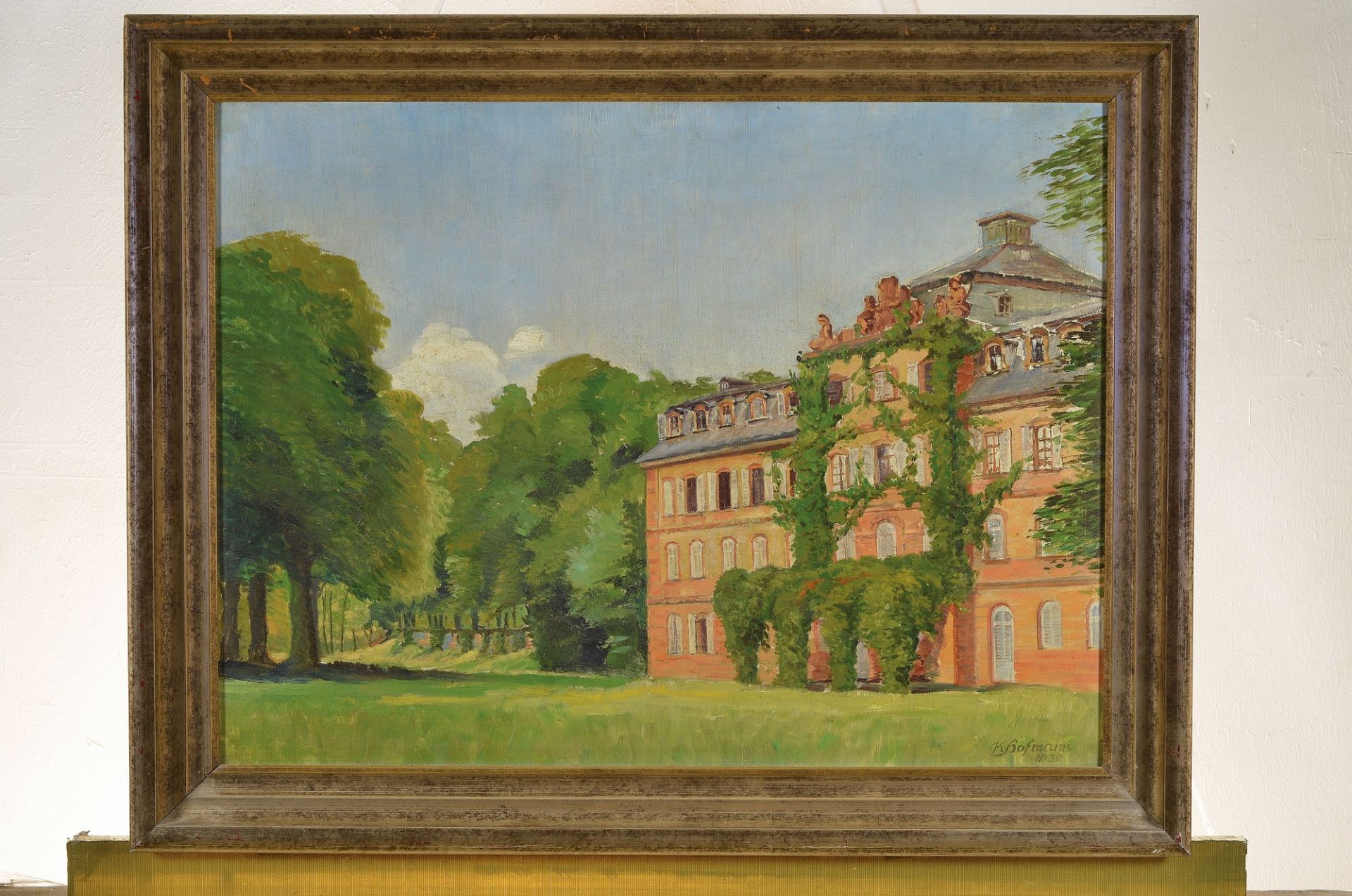 Karl Hofmann, dated 1930, view of a villa in a Park, oil / wood, signed lower right and dat., - Bild 3 aus 3