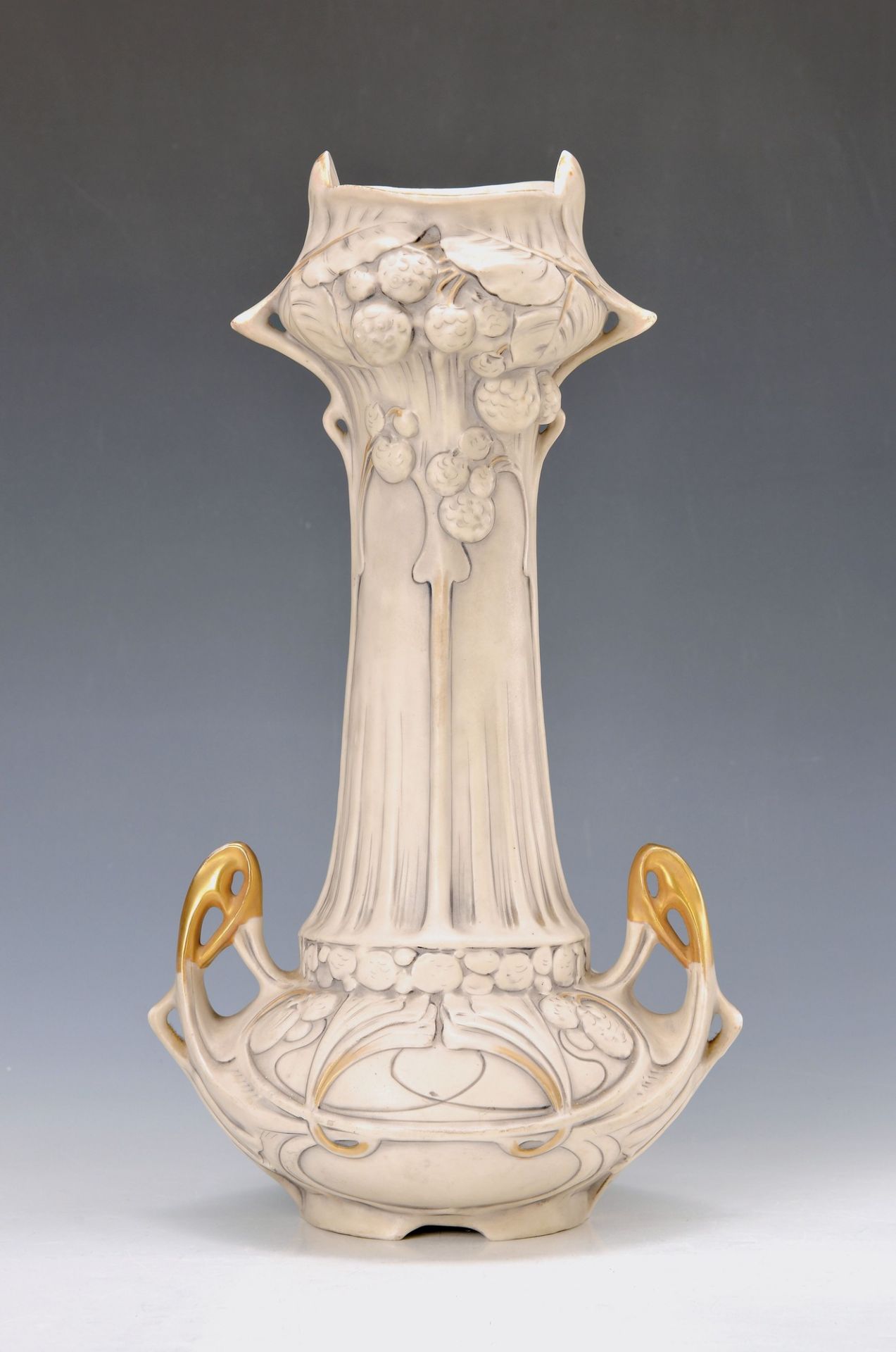 Art Nouveau vase, Royal Dux, Bohemia, around 1914-20, stoneware, embossed abstract decoration with