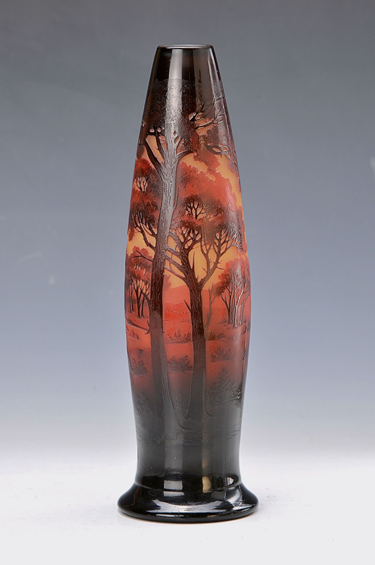 vase, d'Argenthal, around 1900, yellow powdered glass, red and brown overlay, cut andpolished,