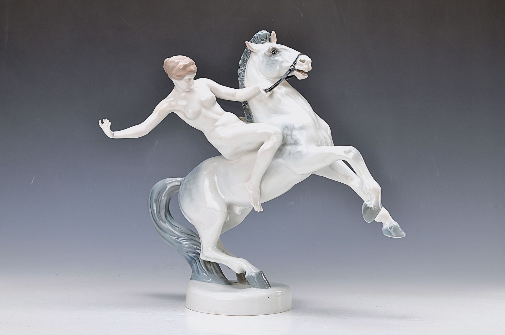 figurine, Rosenthal, around 1920, designed by Anton Grath 1918, Amazone on horseback, on pedestal