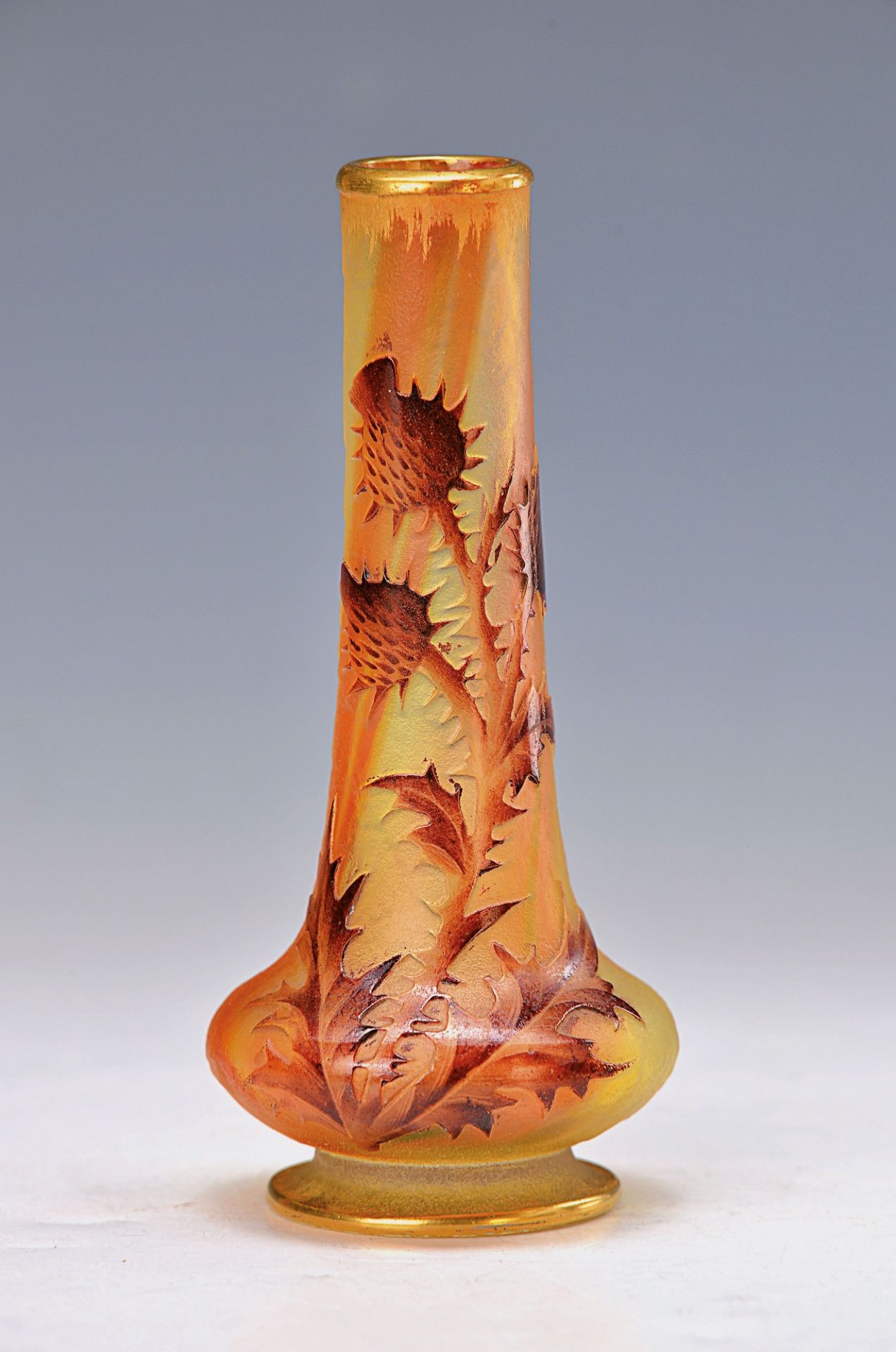 vase, France, Daum Nancy, around 1900, glass with opalescent inside, cut and polished, etched,