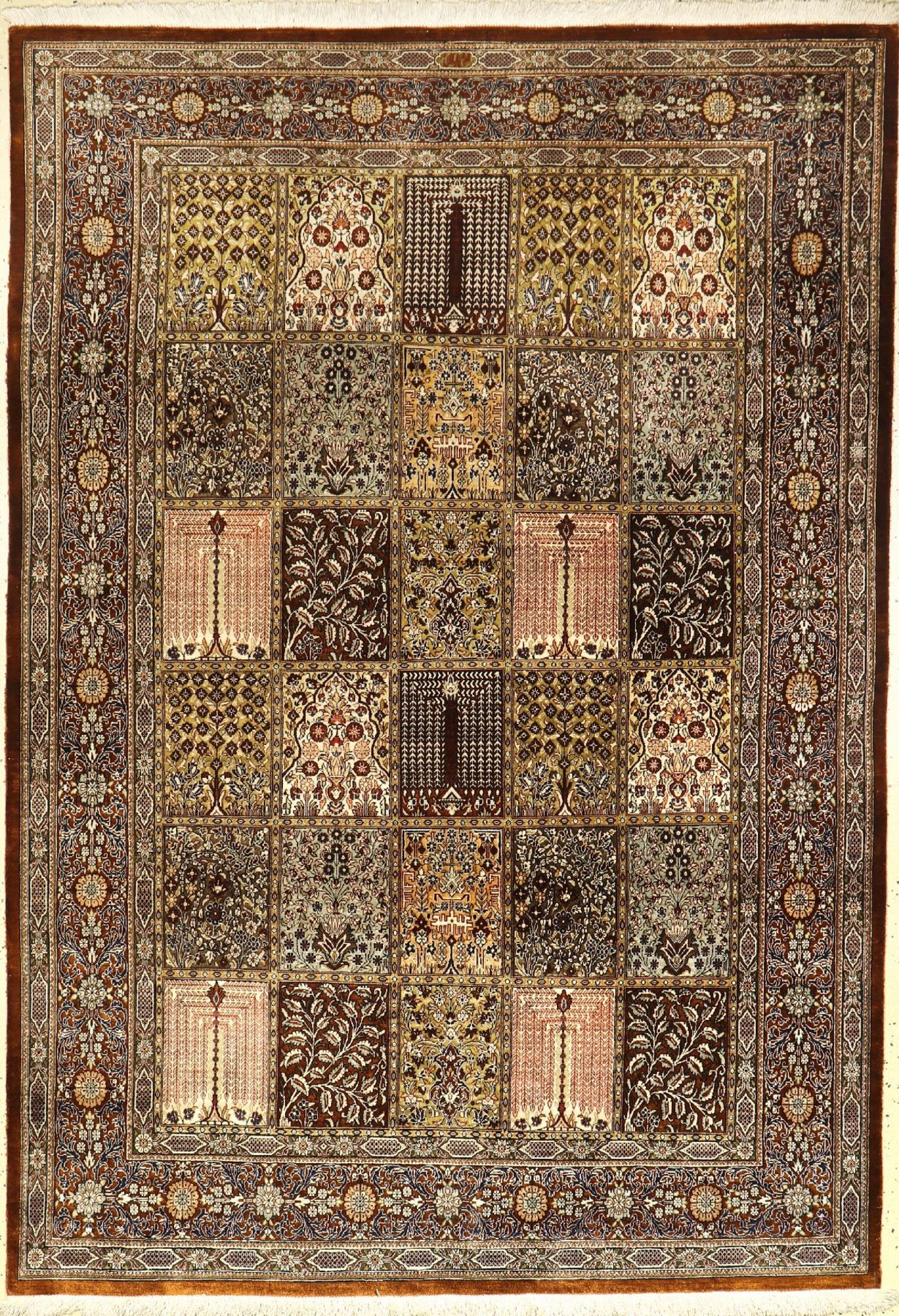 Qum silk signed, Persia, 40 years, pure natural silk, approx. 196 x 140 cm, condition:2. Auction: