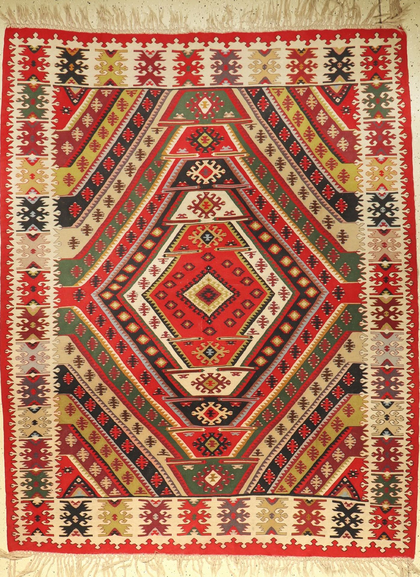 Sharkoy Kilim old, Europe, around 1940, wool on wool, approx. 226 x 180 cm, decorative, condition: