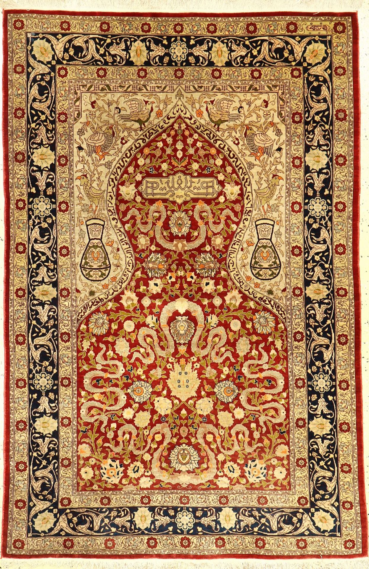 Silk Hereke fine Sign, Turkey, approx. 50 years, pure natural silk, approx. 157 x 104 cm, condition: