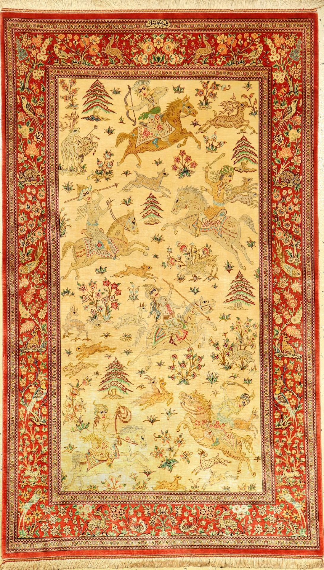 Very fine silk Qum (signed), Persia, approx. 15 years old, pure natural silk, approx. 167 x100 cm,