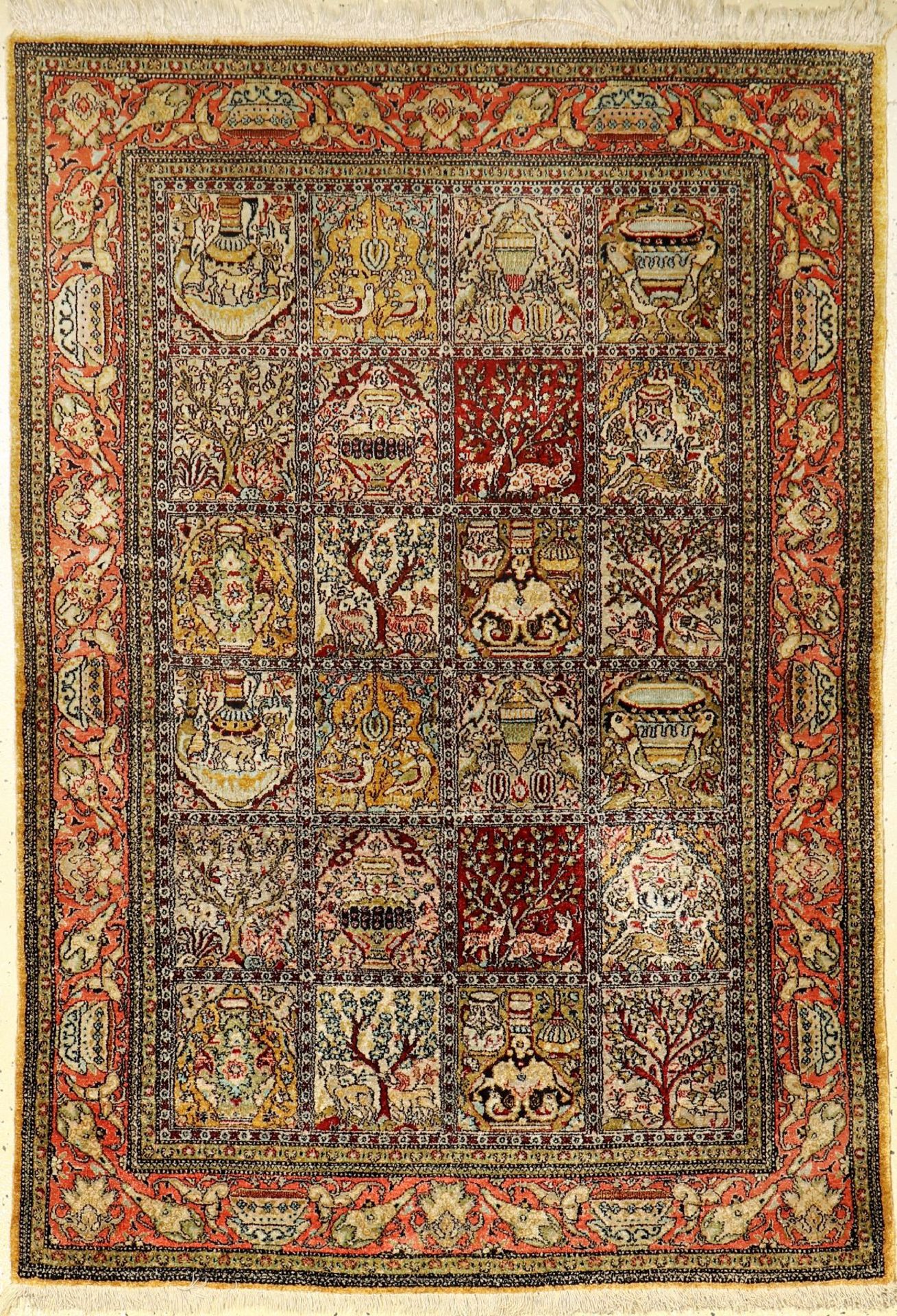 Fine silk Qum, Persia, approx. 50 years, pure natural silk, approx. 154 x 108 cm. Auction: