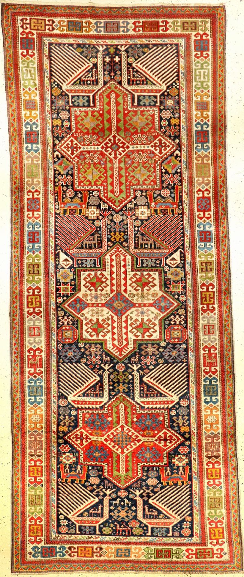 Akstafa Kasak antique, Caucasus, 19th century,wool on wool, approx. 310 x 124 cm, rarity, condition: