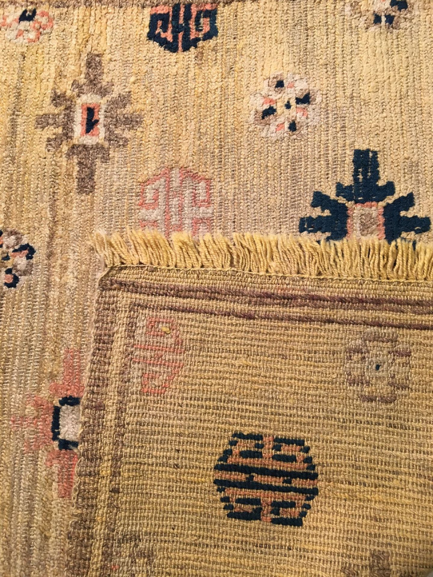 Yellow Tibetan Kampa-Dzong Khaden "Meditation-Rug", South Tibet, circa 1900, wild yak-wool/wool, - Bild 8 aus 8