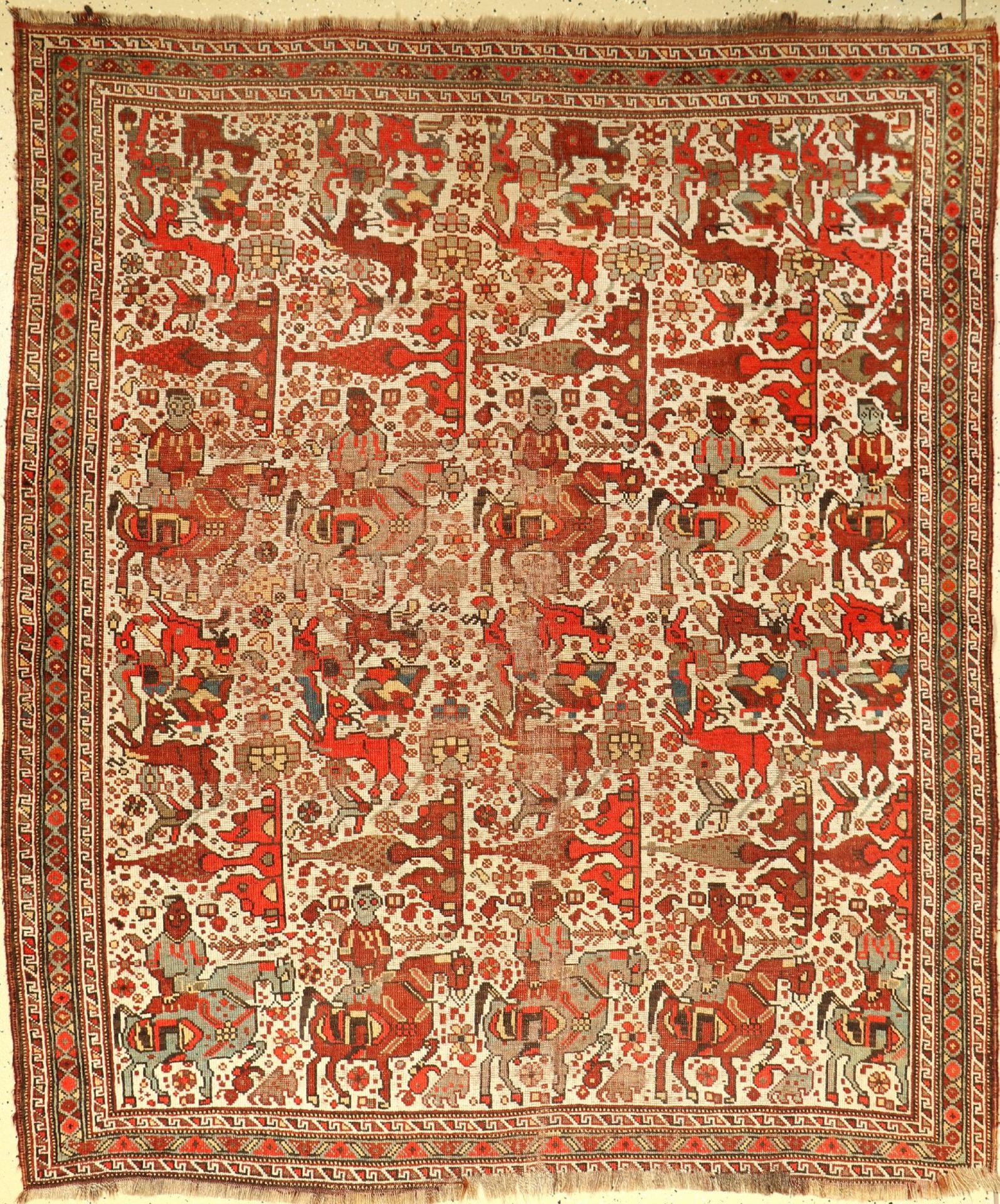 Antique Khamseh, Persia, late 19th century, wool on wool, approx. 188 x 160 cm, rare pattern type,