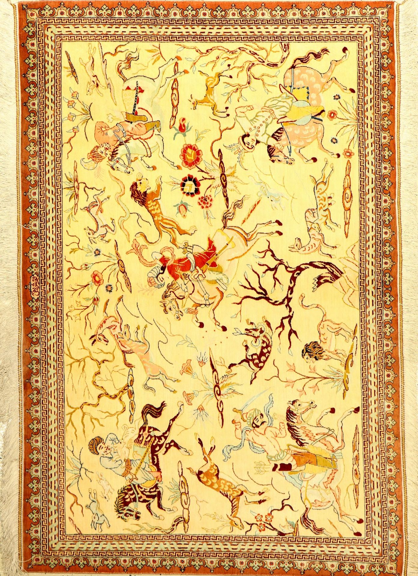 Very fine silk Qum (signed), Persia, approx. 15 years old, pure natural silk, approx. 147 x100 cm,