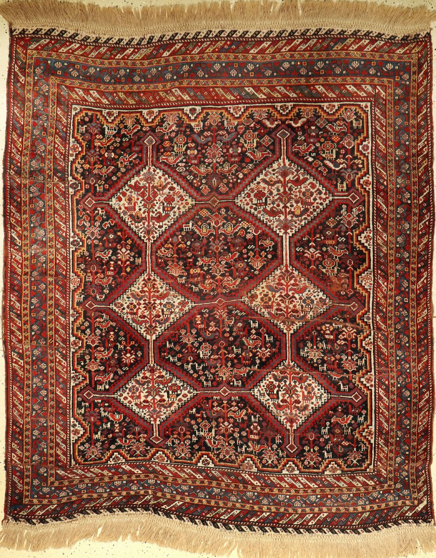 Antique khamseh (Chicken-Type), Persia, 19th century, wool on wool, approx. 190 x 160 cm, condition: