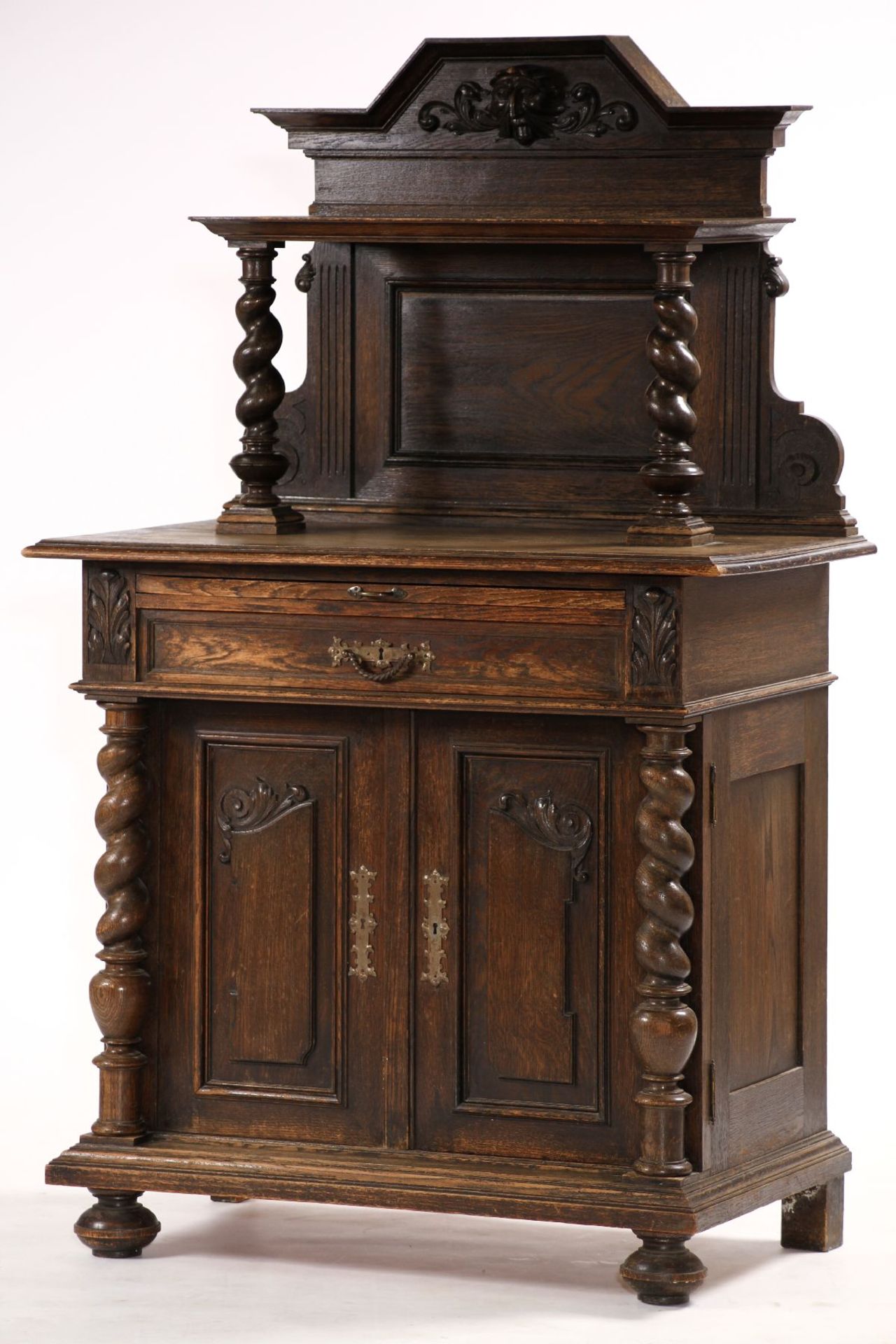 Kredenz, German, around 1890, so-called Wilhelminian style, solid oak and partly veneered, stained